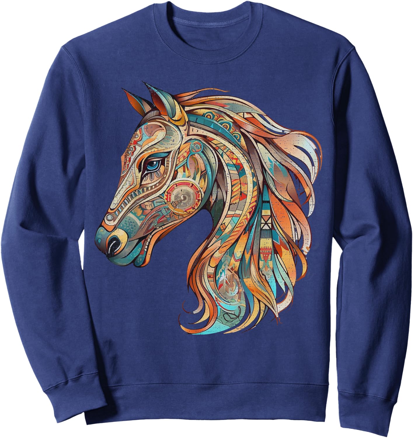 Horse Tribal Abstract Art Native American Geometric Horses Sweatshirt - Sweatshirt | Navy