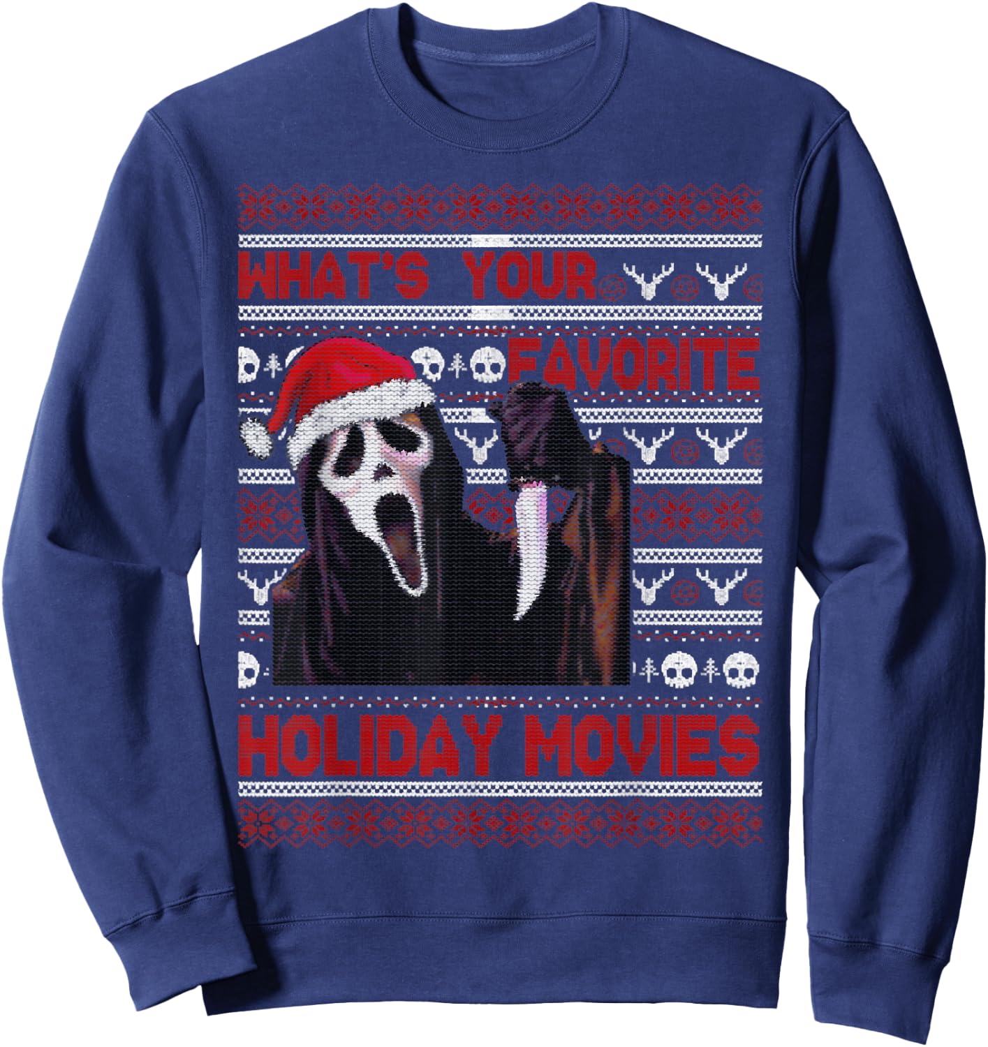 What's Your Favorite Holiday Movies, Grim Reaper Christmas Sweatshirt - Sweatshirt | Navy