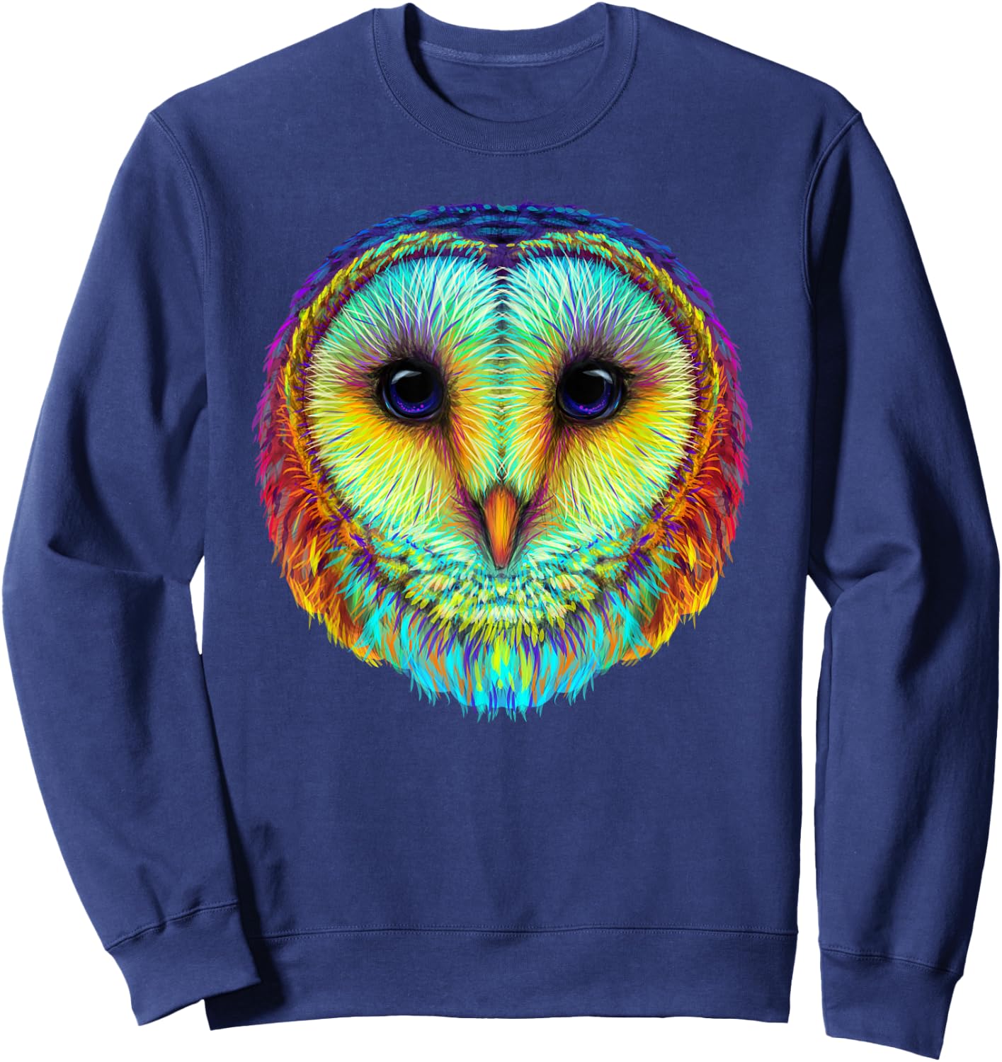 colorful cute Barn owl head art face for lovers birds animal Sweatshirt - Sweatshirt | Navy