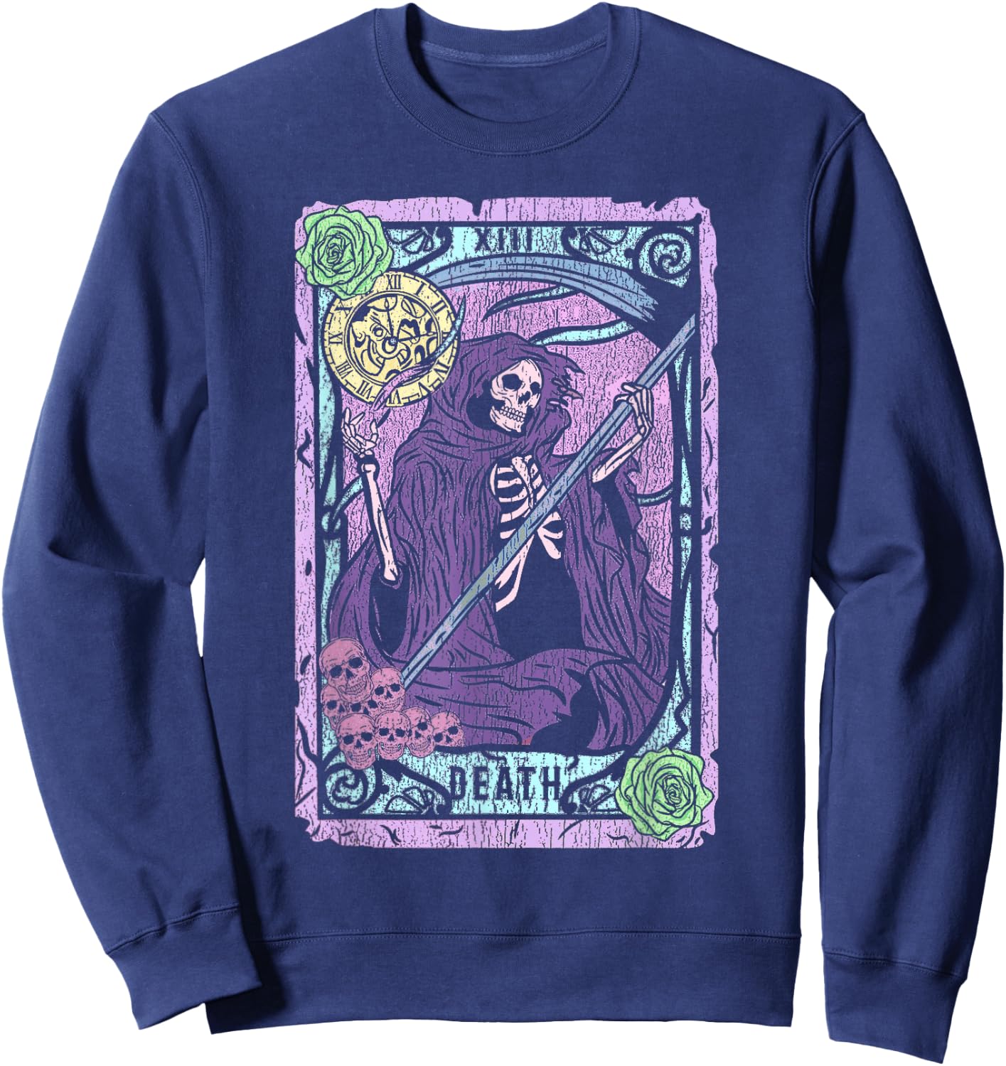 Death Tarot Card Witchcraft Occult Pastel Goth Reaper Small Sweatshirt - Sweatshirt | Navy