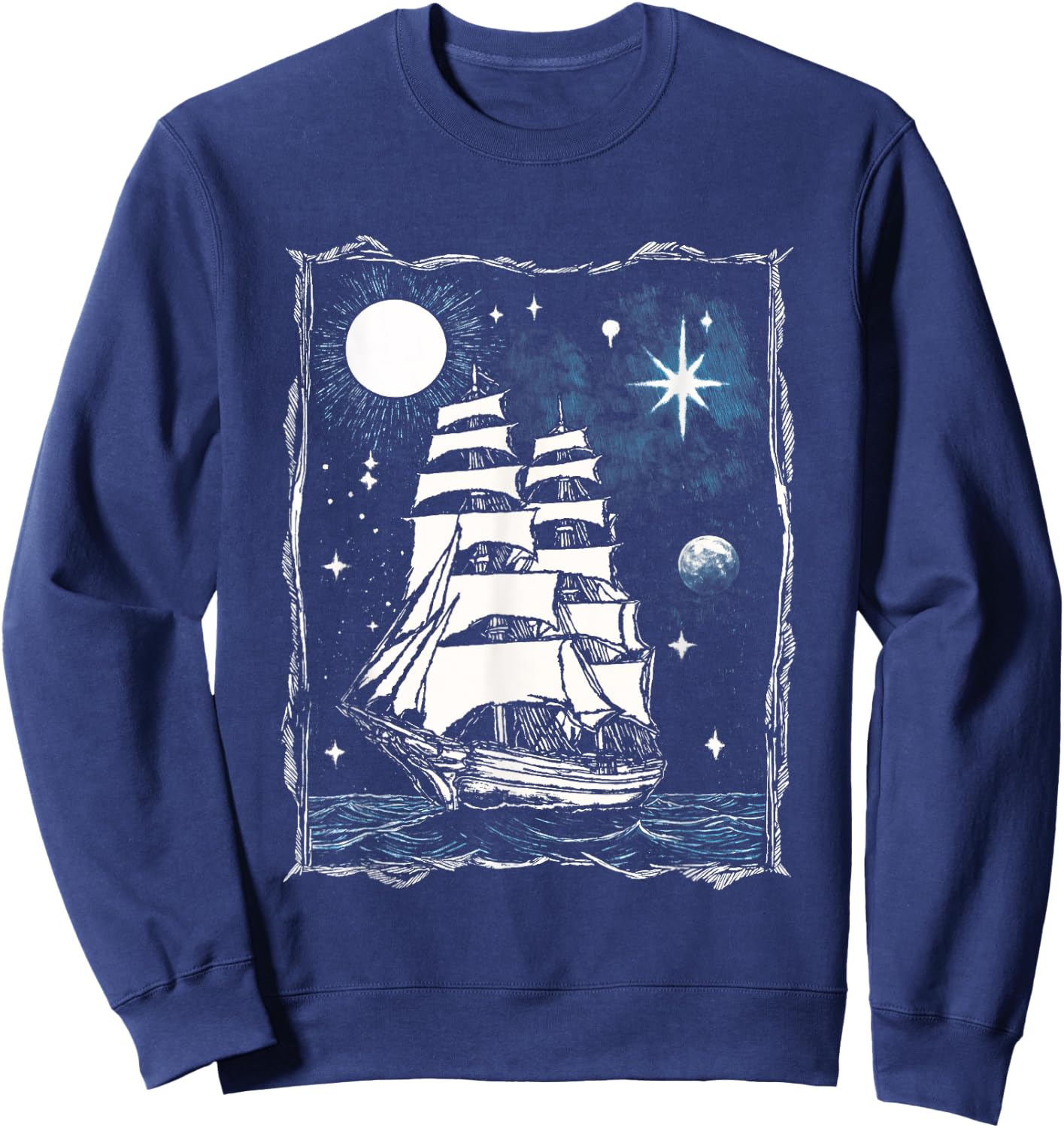 Vintage Nautical Tattoo Moon Clipper Ship Sweatshirt - Sweatshirt | Navy