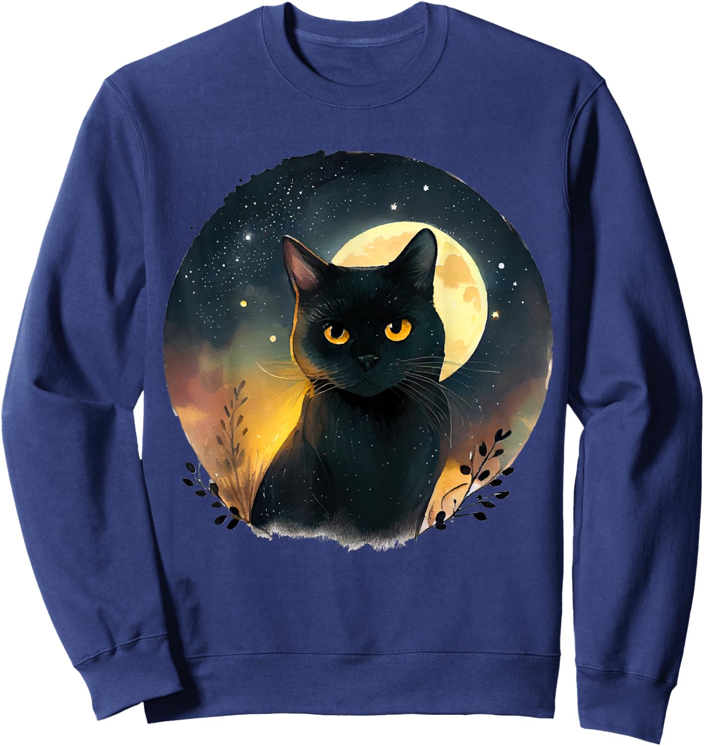 Cool Art Graphic Black Cat with Moon Sweatshirt - Sweatshirt | Navy
