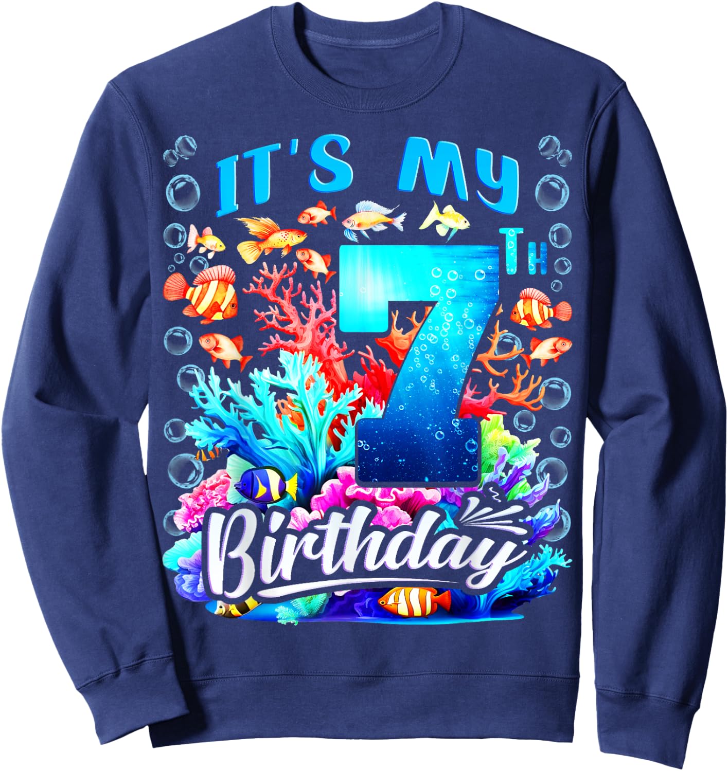 It's My 7th Birthday Boy Sea Fish Ocean Animals Aquarium Sweatshirt - Sweatshirt | Navy