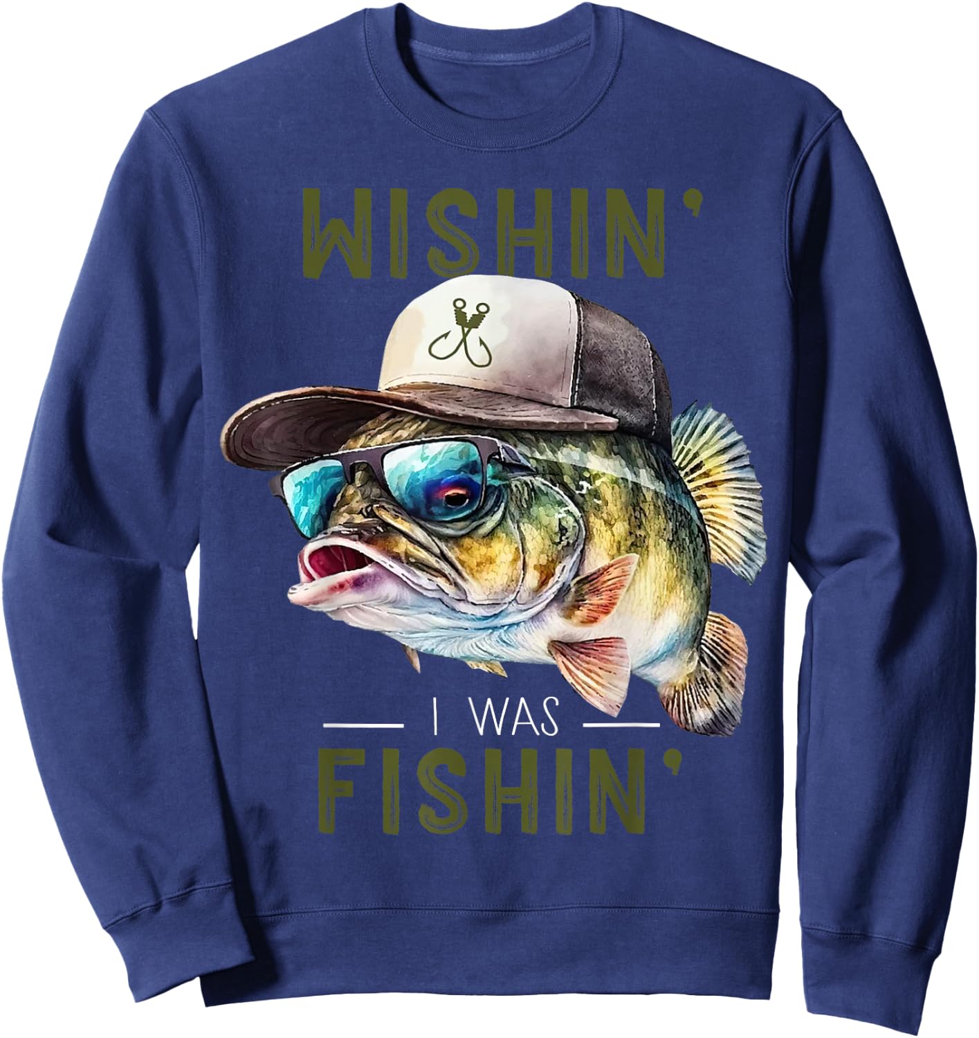 Wishin' Fishing Gift - Adults & Kids - Black - Short Sleeve - Fishing - Casual - - Size Small Sweatshirt - Sweatshirt | Navy