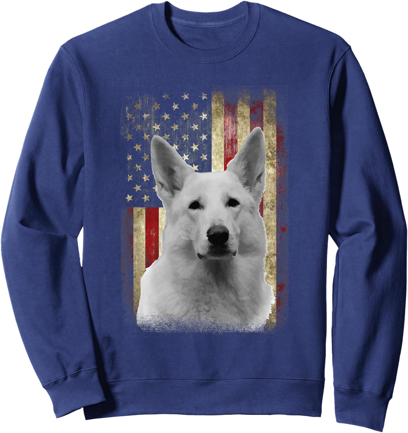 Patriotic White German Shepherd Flag American USA Dog Lover Sweatshirt - Sweatshirt | Navy