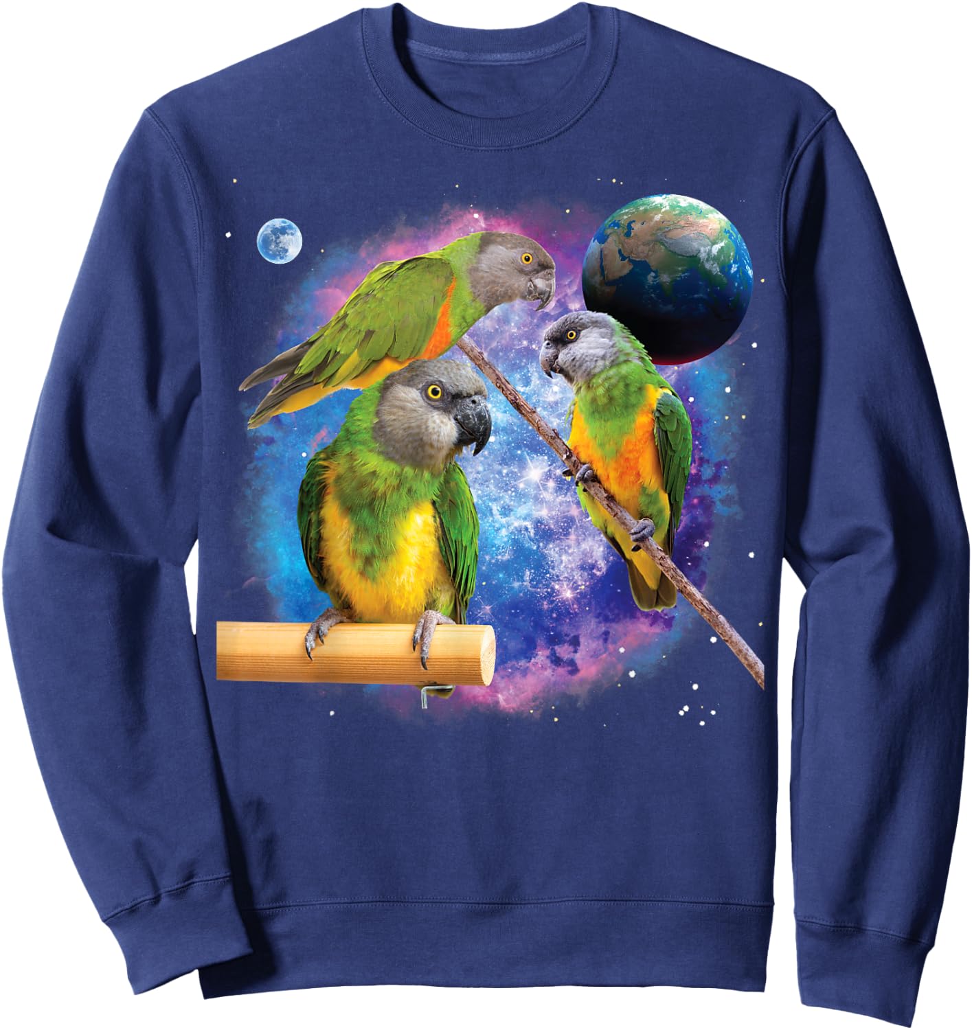 Senegal Parrots In Space, Funny Senegal Parrot Sweatshirt - Sweatshirt | Navy