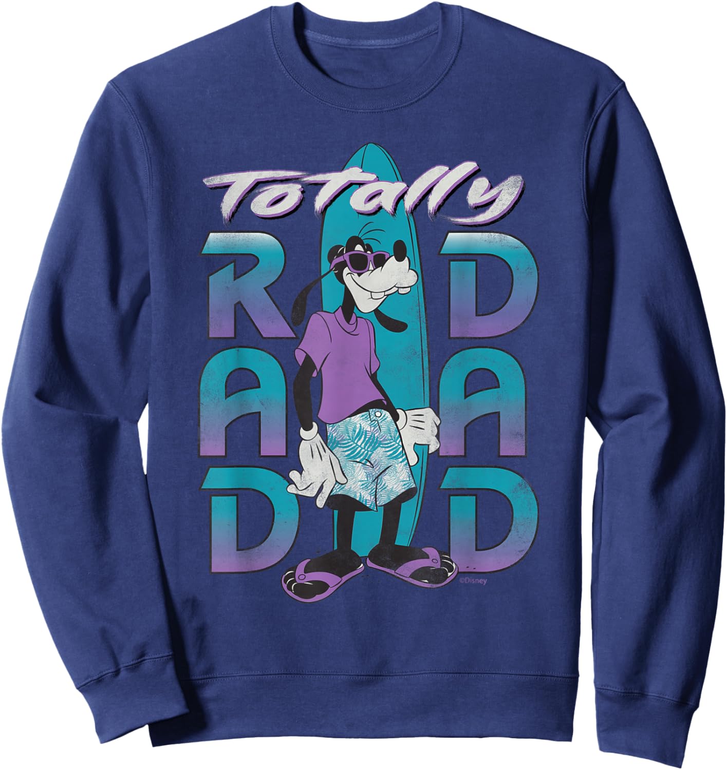 Disney Goofy Totally Rad Dad Father’s Day Surfing Distressed Sweatshirt - Sweatshirt | Navy
