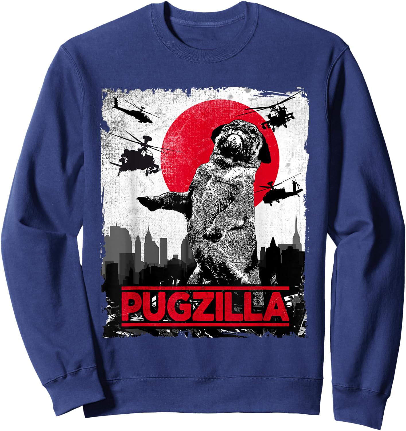 Funny Pugzilla Pug Dog Sweatshirt - Sweatshirt | Navy