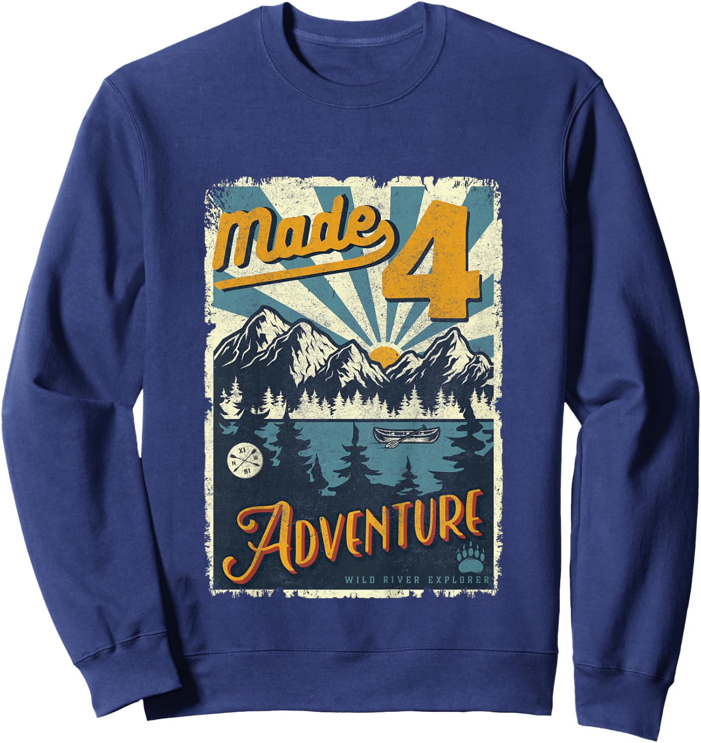 4th Birthday camping themed Party Made four adventure Sweatshirt - Sweatshirt | Navy