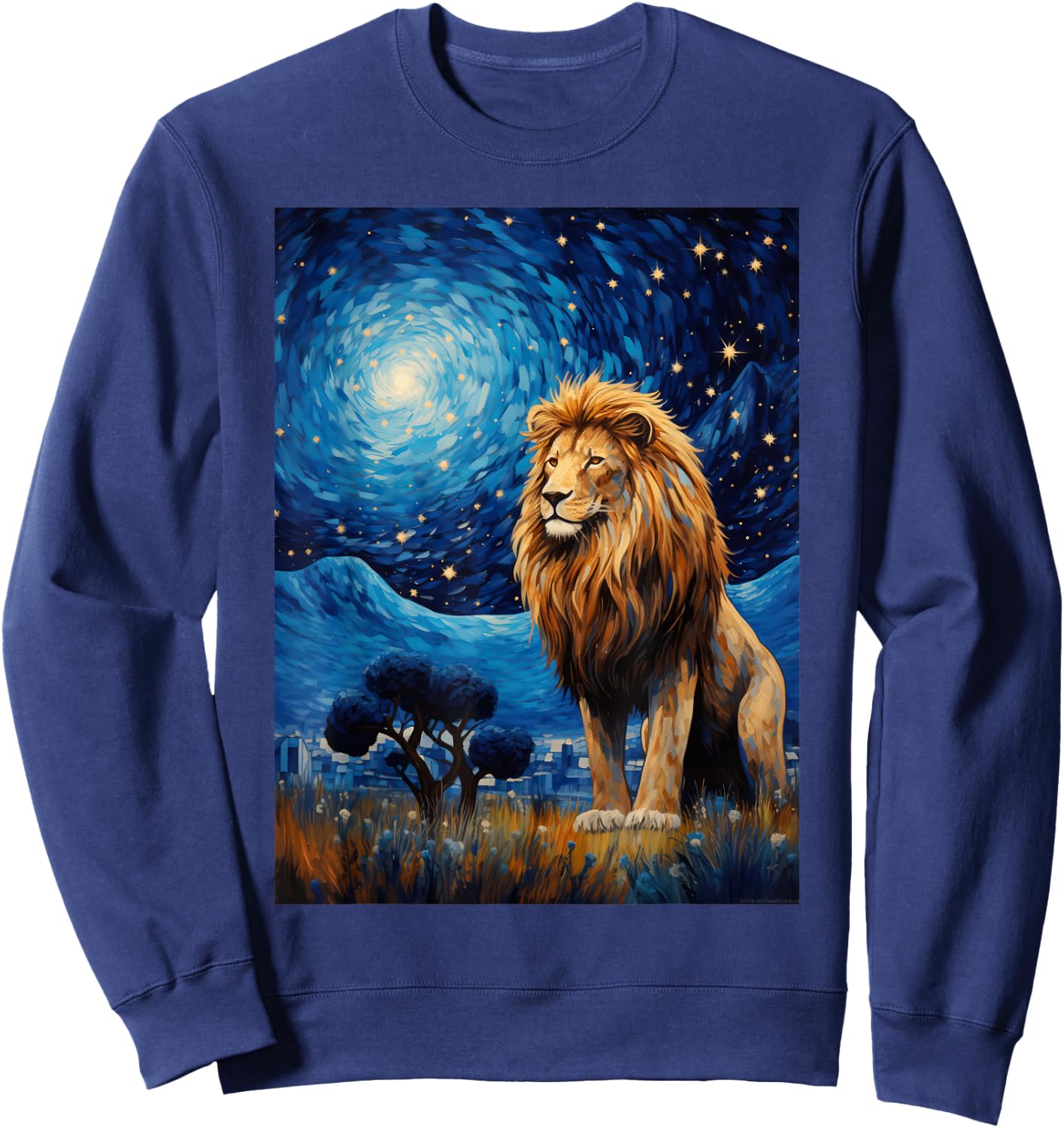 Lion Starry Night Van Gogh Style Graphic Sweatshirt - Sweatshirt | Navy