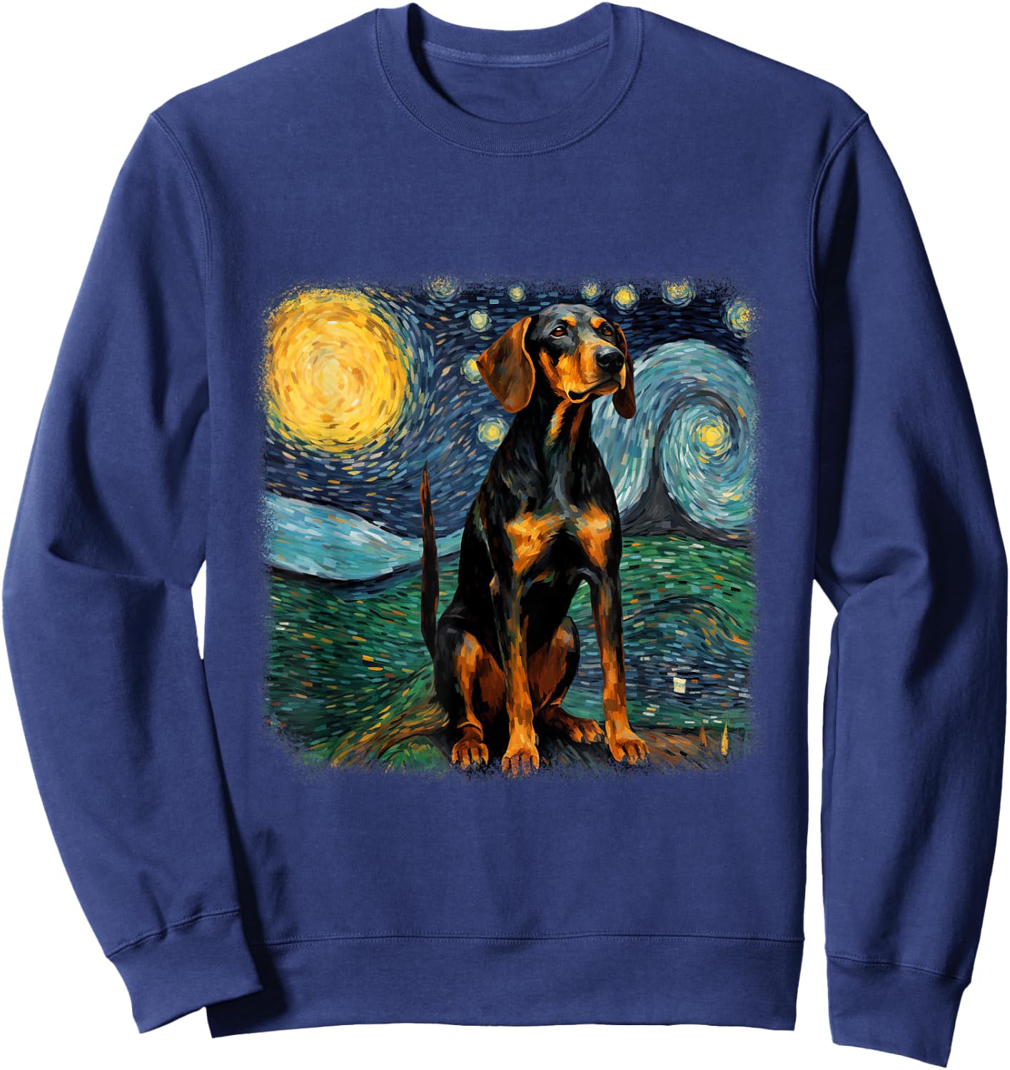 Dog in starry night van gogh Black and Tan Coonhound Sweatshirt - Sweatshirt | Navy