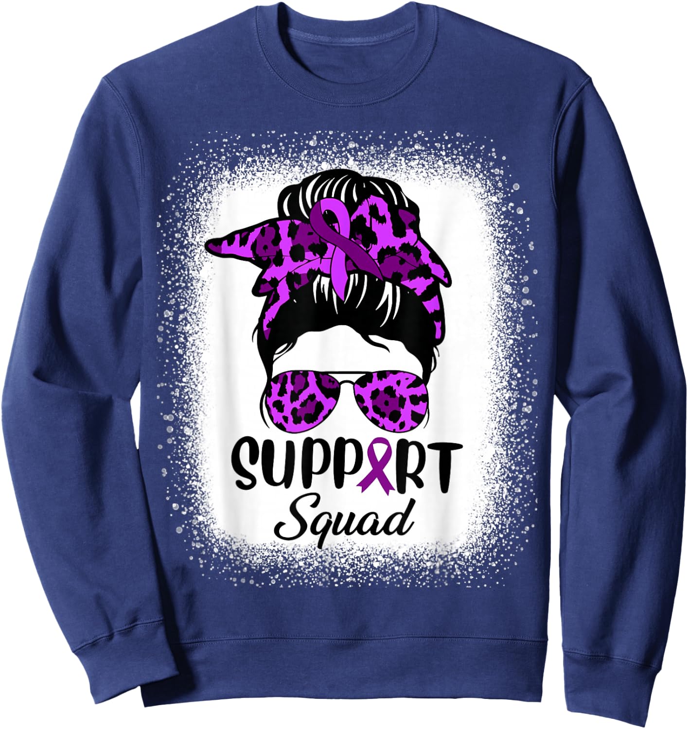 Support Pancreatic Cancer Awareness Messy Bun Ribbon Purple Sweatshirt - Sweatshirt | Navy
