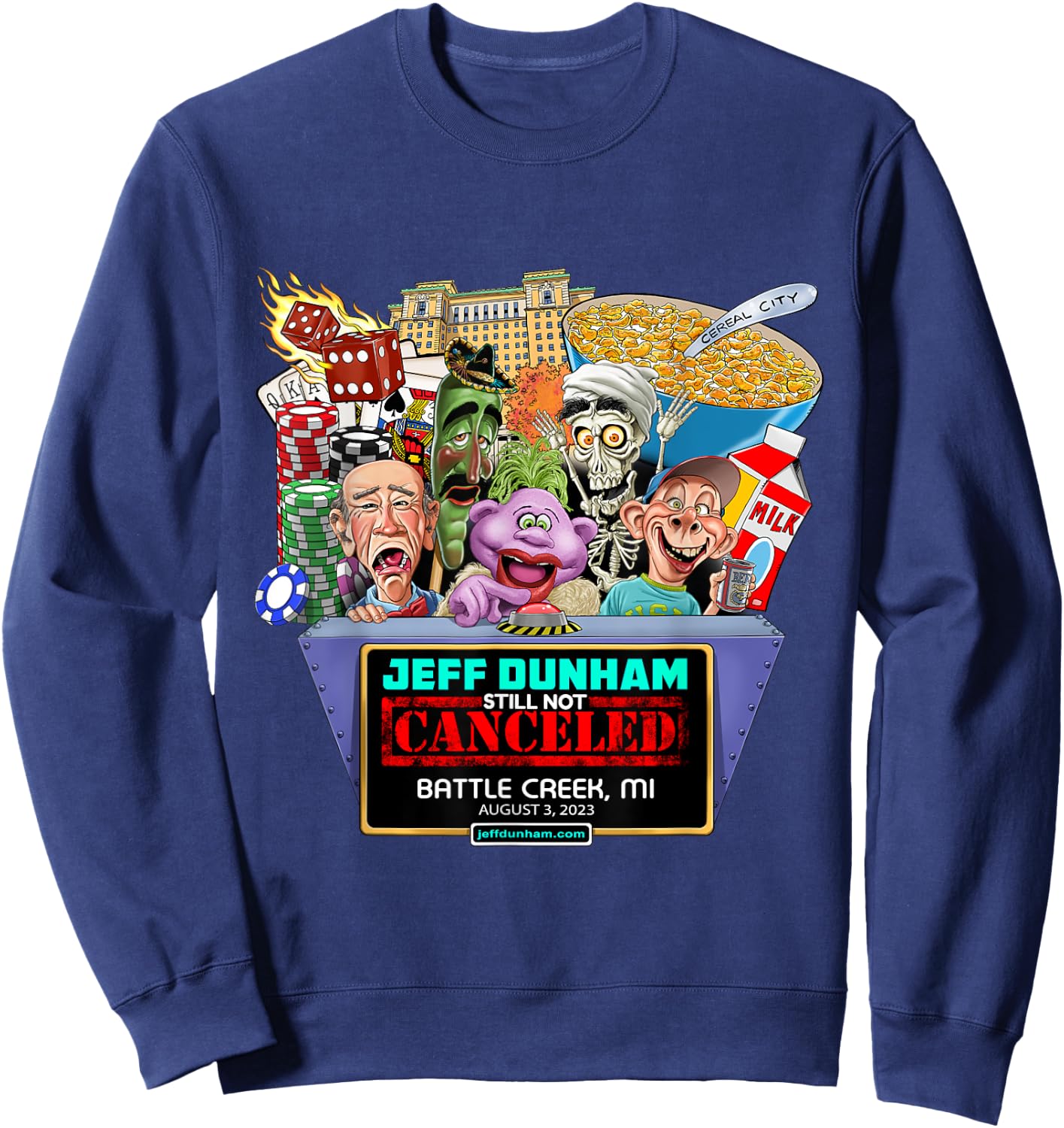 Jeff Dunham Battle Creek, MI (2023) Sweatshirt - Sweatshirt | Navy