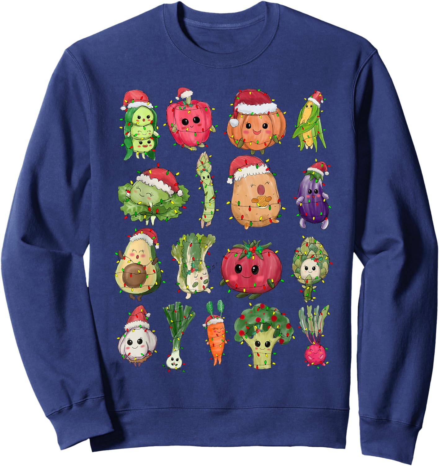 Christmas Lunch Lady Vegetable Food Christmas Tree Funny Xmas Vegan - Women's Black Small Fitted Short Sleeve Sweatshirt - Sweatshirt | Navy