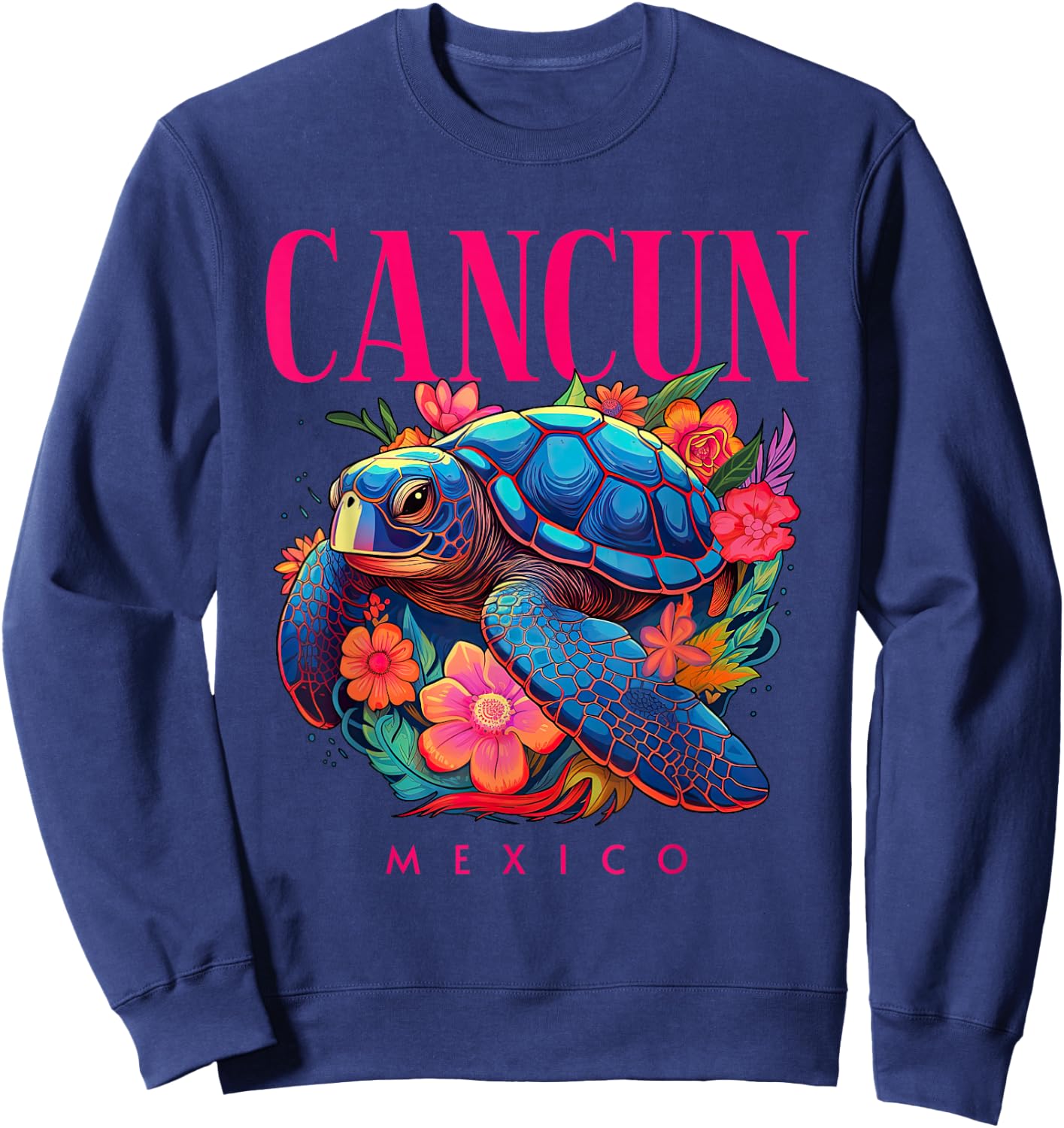 Cancun Mexico Floral Beach Turtle Souvenir Sweatshirt - Sweatshirt | Navy