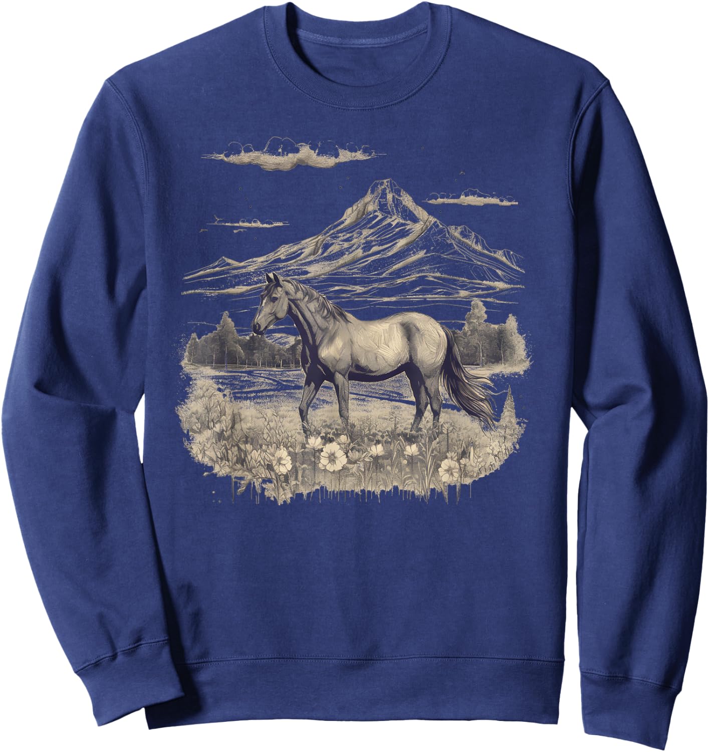 Horse Lover Gifts Women Teen Girls Wild Horse Art Portrait Black Small Sweatshirt - Sweatshirt | Navy