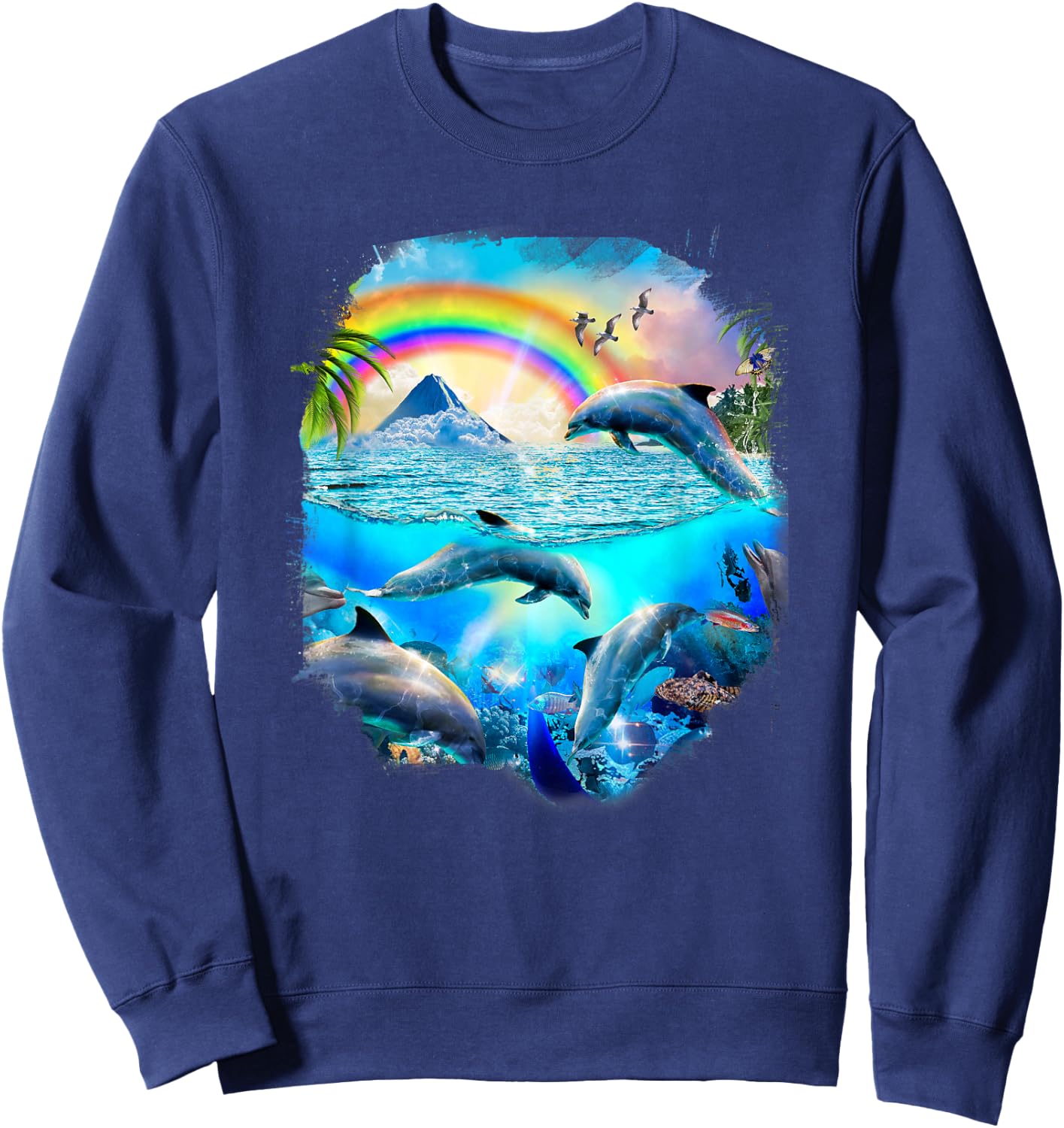 Rainbow Dolphin Tropical Ocean Dolphins Sweatshirt - Sweatshirt | Navy