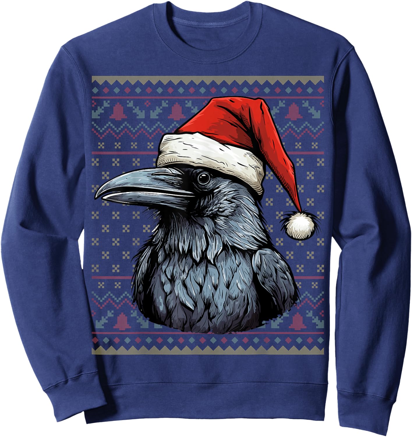 Crow Lover Santa Hat Xmas Holiday Ugly Crow Christmas Sweatshirt - Sweatshirt | Navy