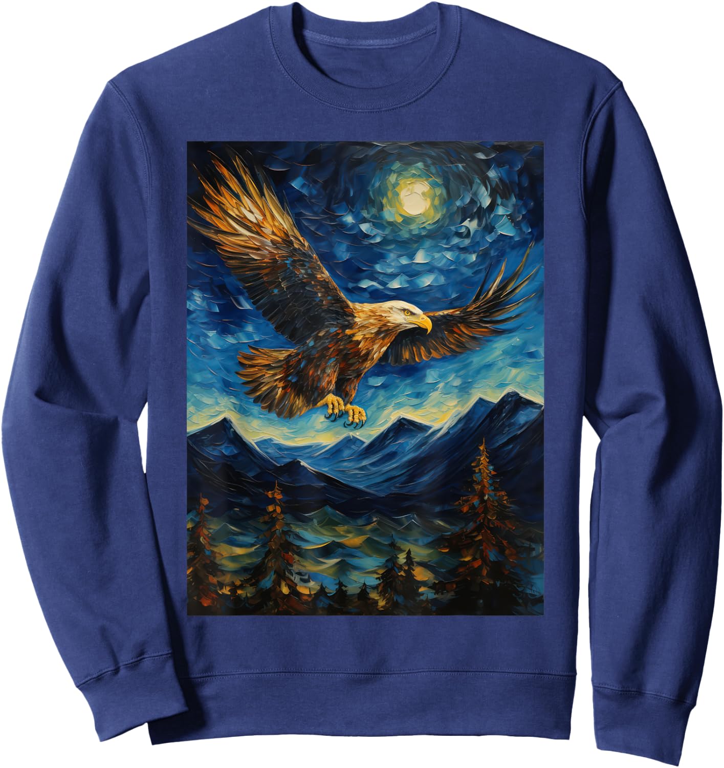Eagle Starry Night Van Gogh Style Graphic Sweatshirt - Sweatshirt | Navy