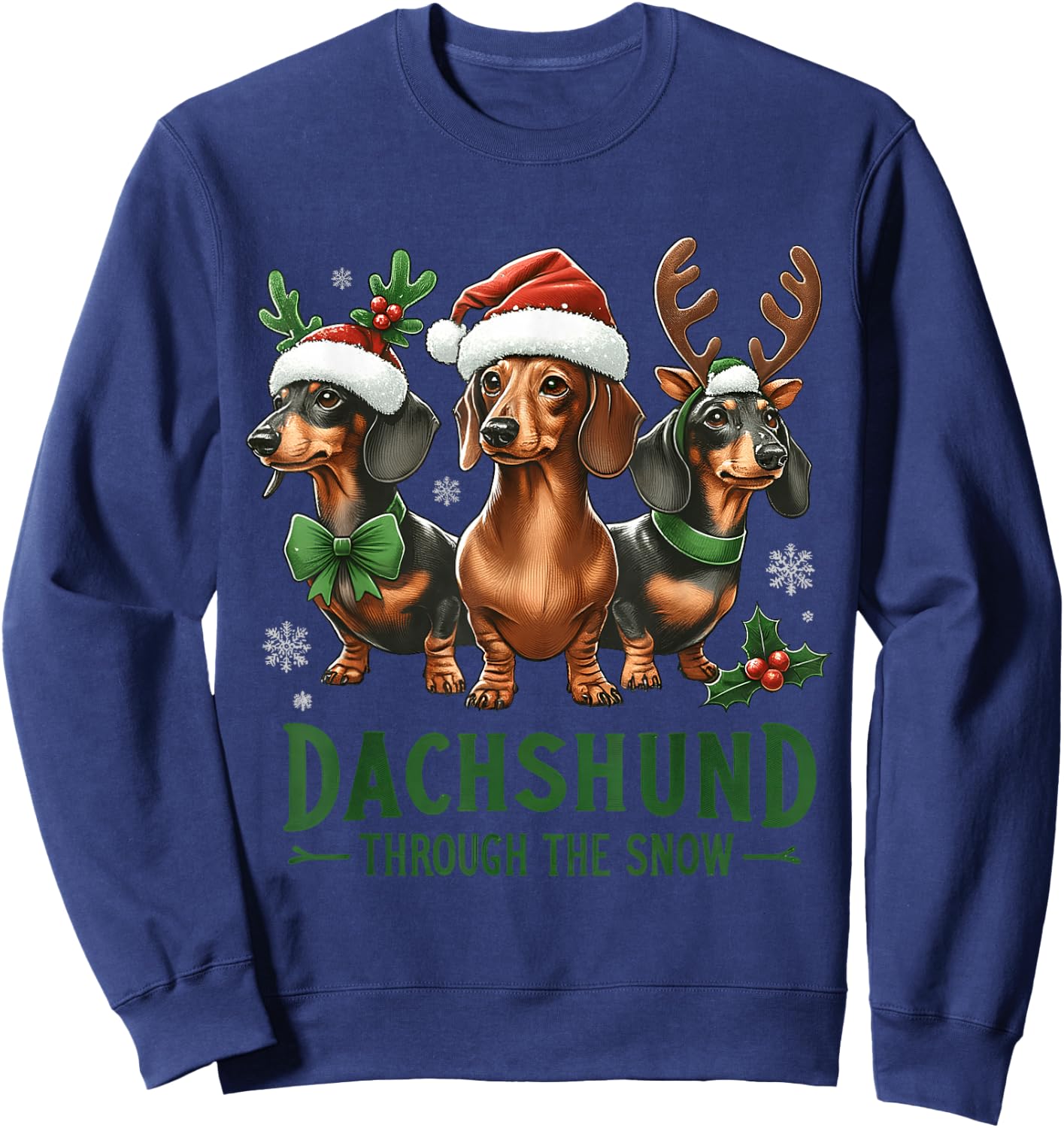 Dachshund Xmas Through the Snow Naughty List Dachshund Sweatshirt - Sweatshirt | Navy