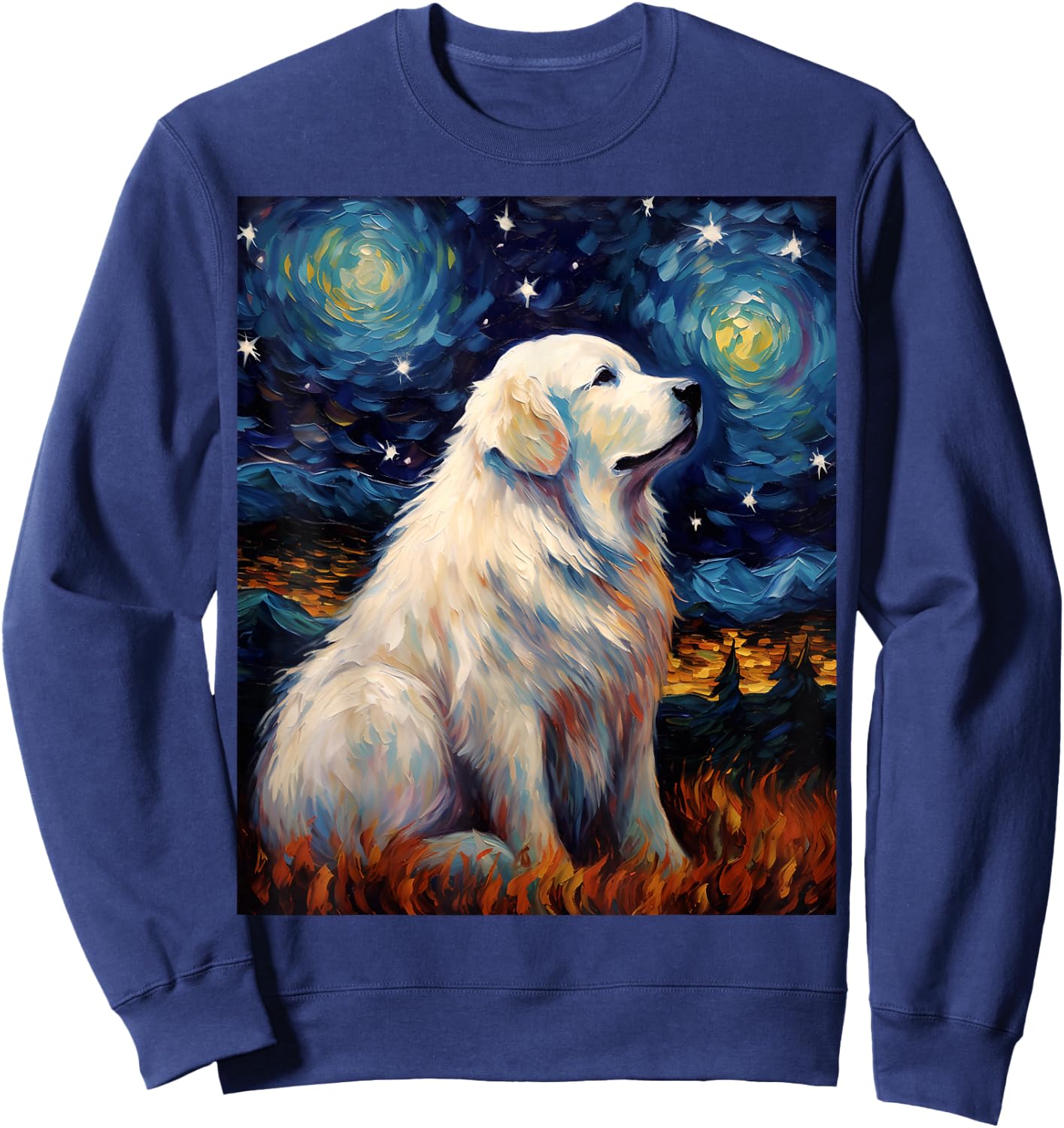 Surreal Starry Night Great Pyrenees Dog Sweatshirt - Sweatshirt | Navy