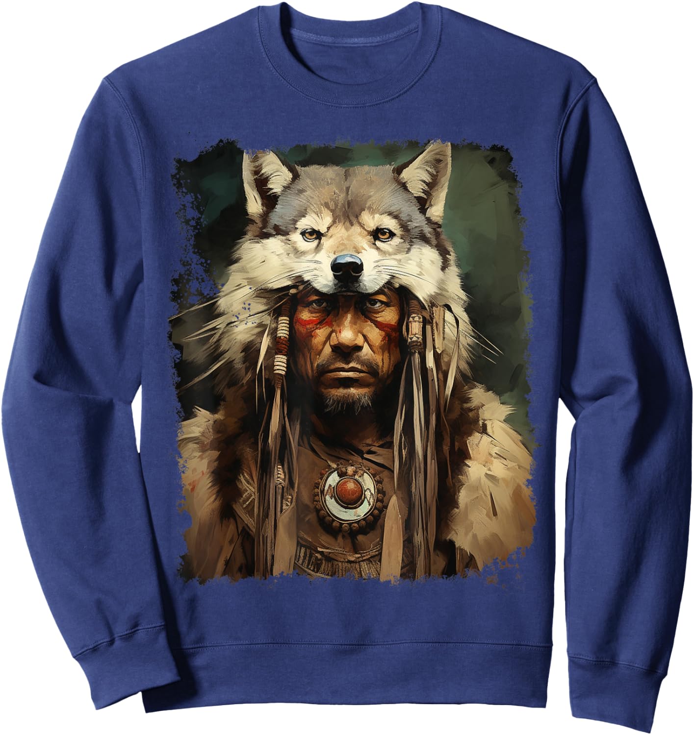 Wolf Native American Men Sweatshirt - Sweatshirt | Navy