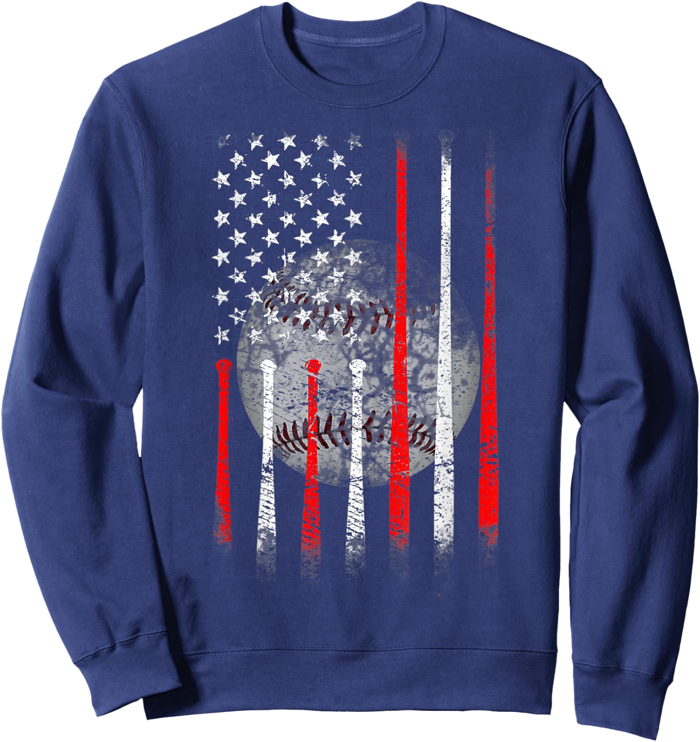 Baseball USA Flag American Flag Patriotic Sweatshirt - Sweatshirt | Navy