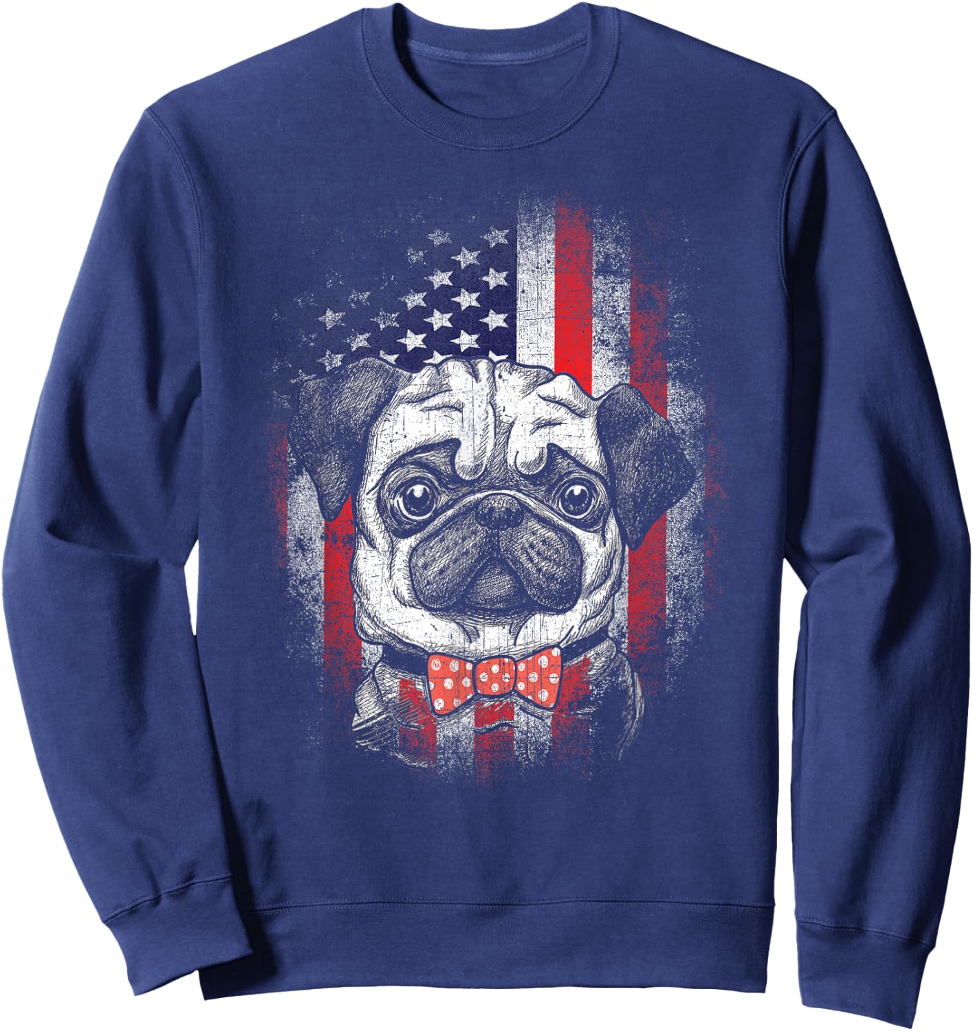 Patriotic Pug American Flag 4th Of July Sweatshirt - Sweatshirt | Navy