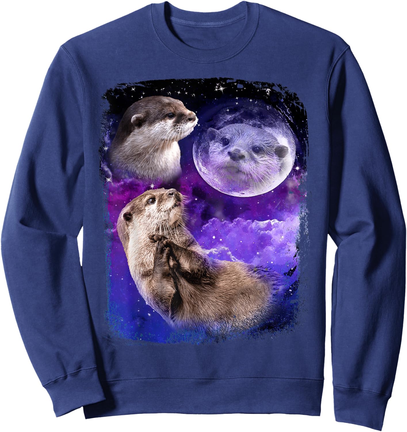 Funny Otter Lover Moon 3 Cute Otters Animals Meme Vintage Sweatshirt - Sweatshirt | Navy