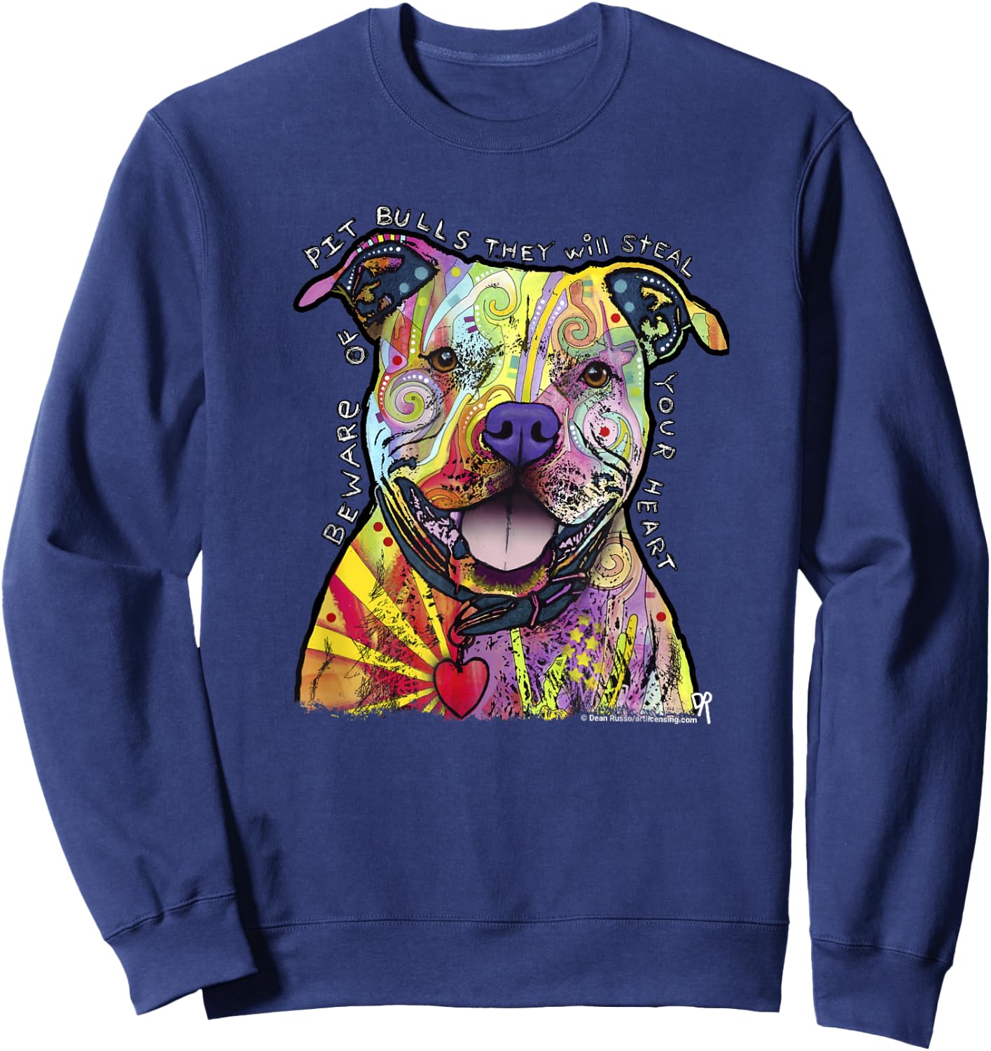 Beware of Pit Bulls, Dean Russo Pitbull Original - Dog Lover Small Sweatshirt - Sweatshirt | Navy