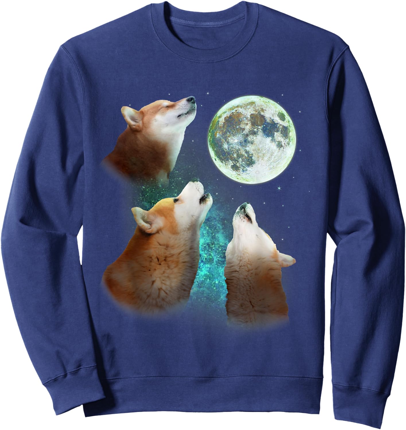Three Shiba Inu Dogs Howl At Moon 3 Wolfs Wolves Meme Parody Sweatshirt - Sweatshirt | Navy
