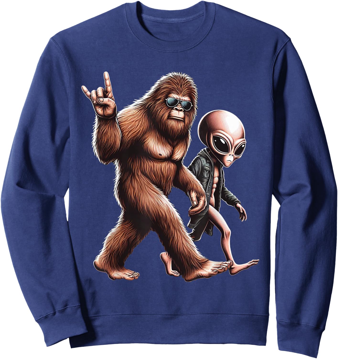 Bigfoot Sasquatch Rock And Roll Dads Funny BigFoot Aliens Sweatshirt - Sweatshirt | Navy