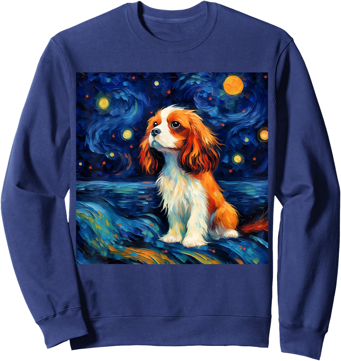 Surreal Starry Night Cavalier King Charles Spaniel Dog Sweatshirt - Sweatshirt | Navy