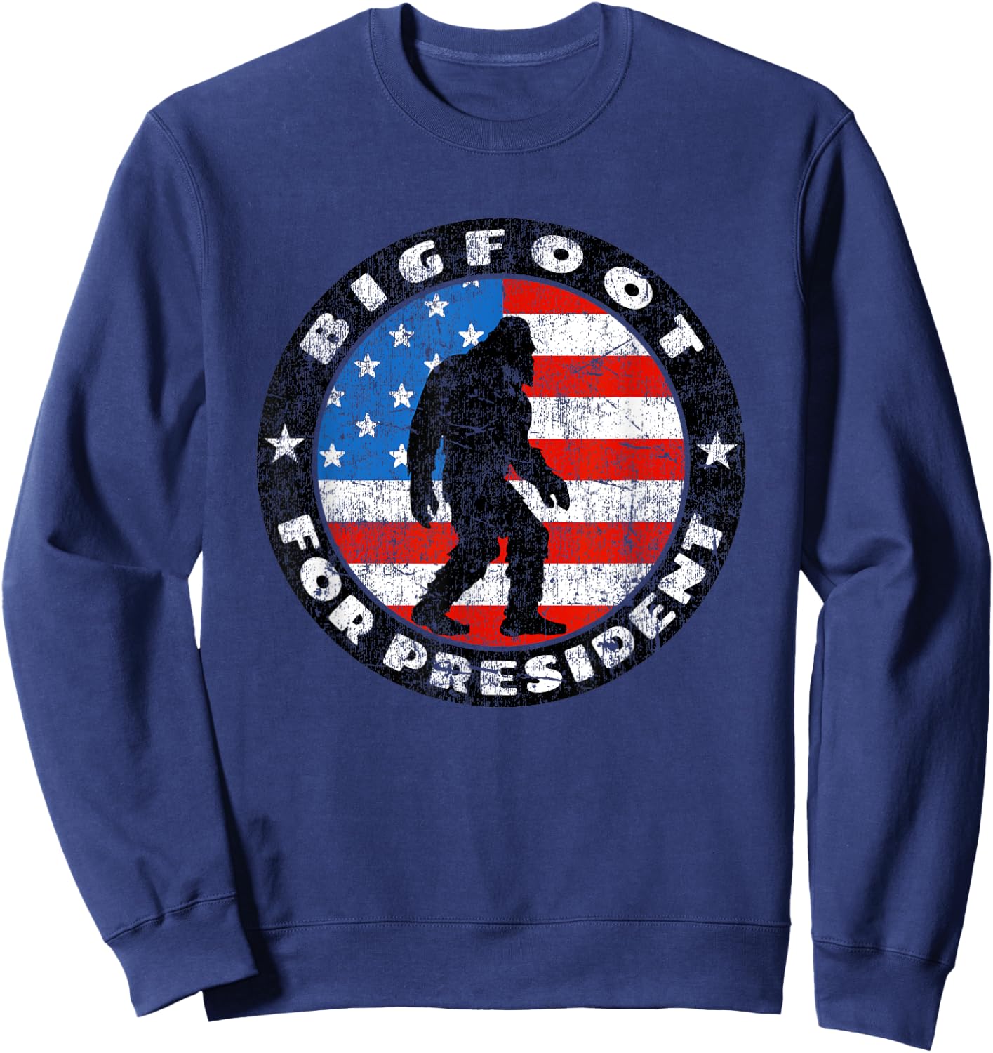 Bigfoot For President - Vintage US Flag Sasquatch Silhouette Sweatshirt - Sweatshirt | Navy