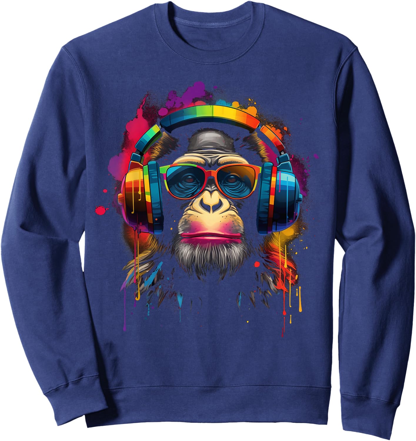 DJ Monkey with sunglasses and headphones funny DJ monkey Sweatshirt - Sweatshirt | Navy
