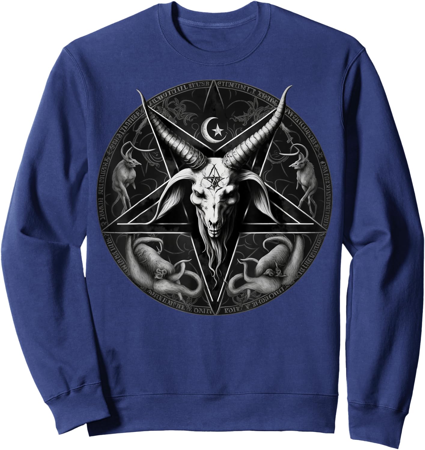 Satanic 666 Devil Occult on black and white Pentagram Goat Sweatshirt - Sweatshirt | Navy