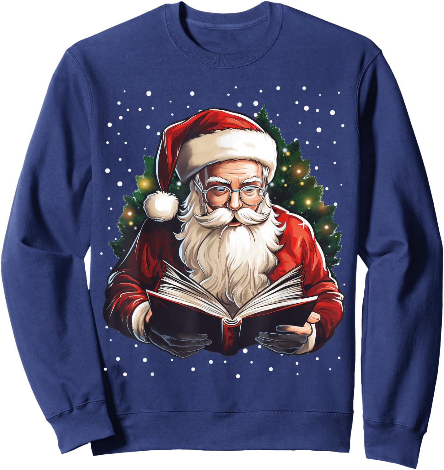 Santa Reading Book Bookworm Reader Bookish Christmas Tree Sweatshirt - Sweatshirt | Navy