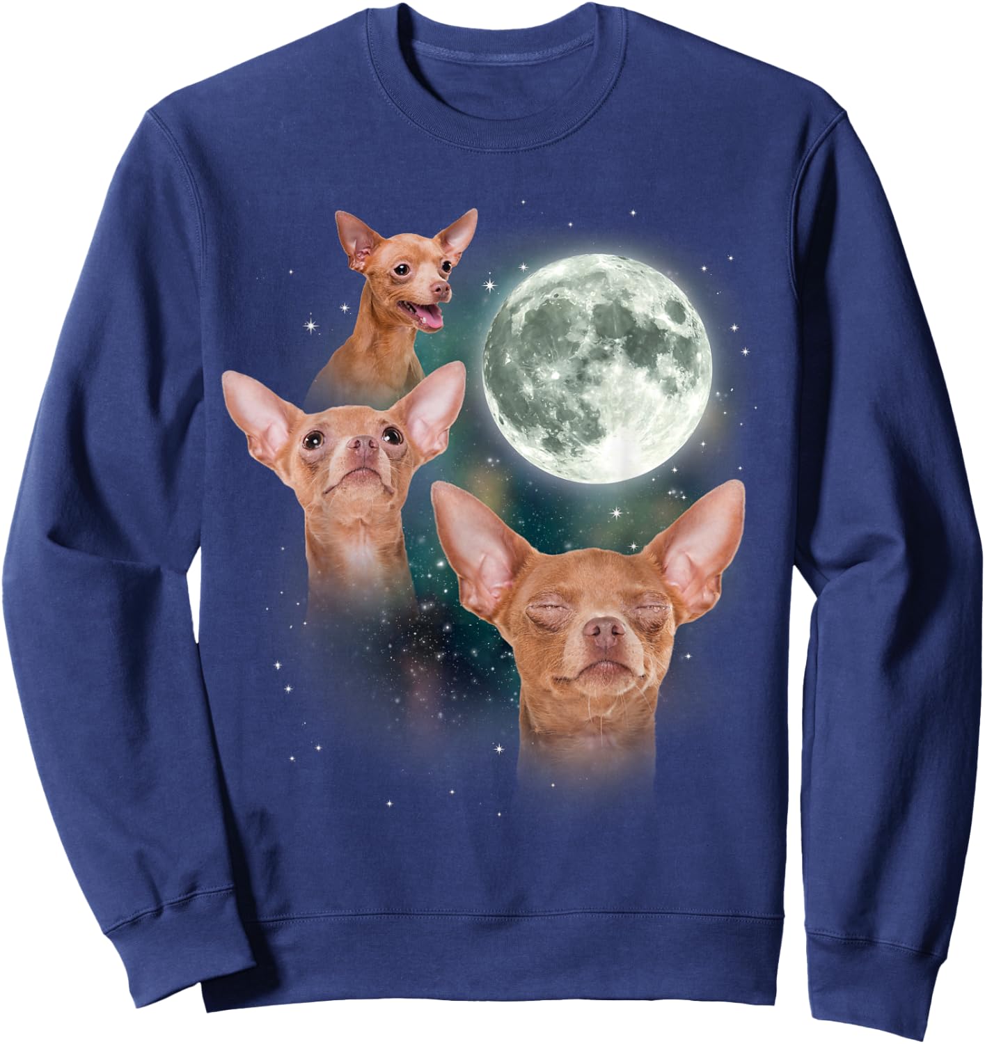 Three Chihuahua Moon 3 Dog Meme Funny Wolves Howling Parody Sweatshirt - Sweatshirt | Navy
