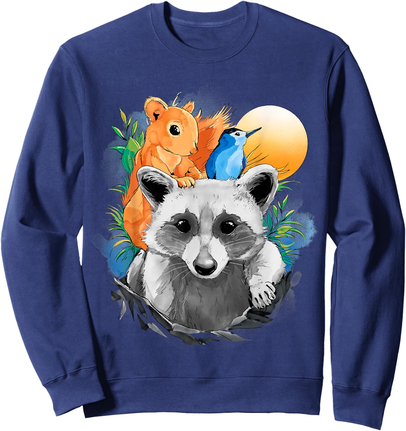 Raccoon Squirrel Animal Print Bird Design Animals Sweatshirt - Sweatshirt | Navy