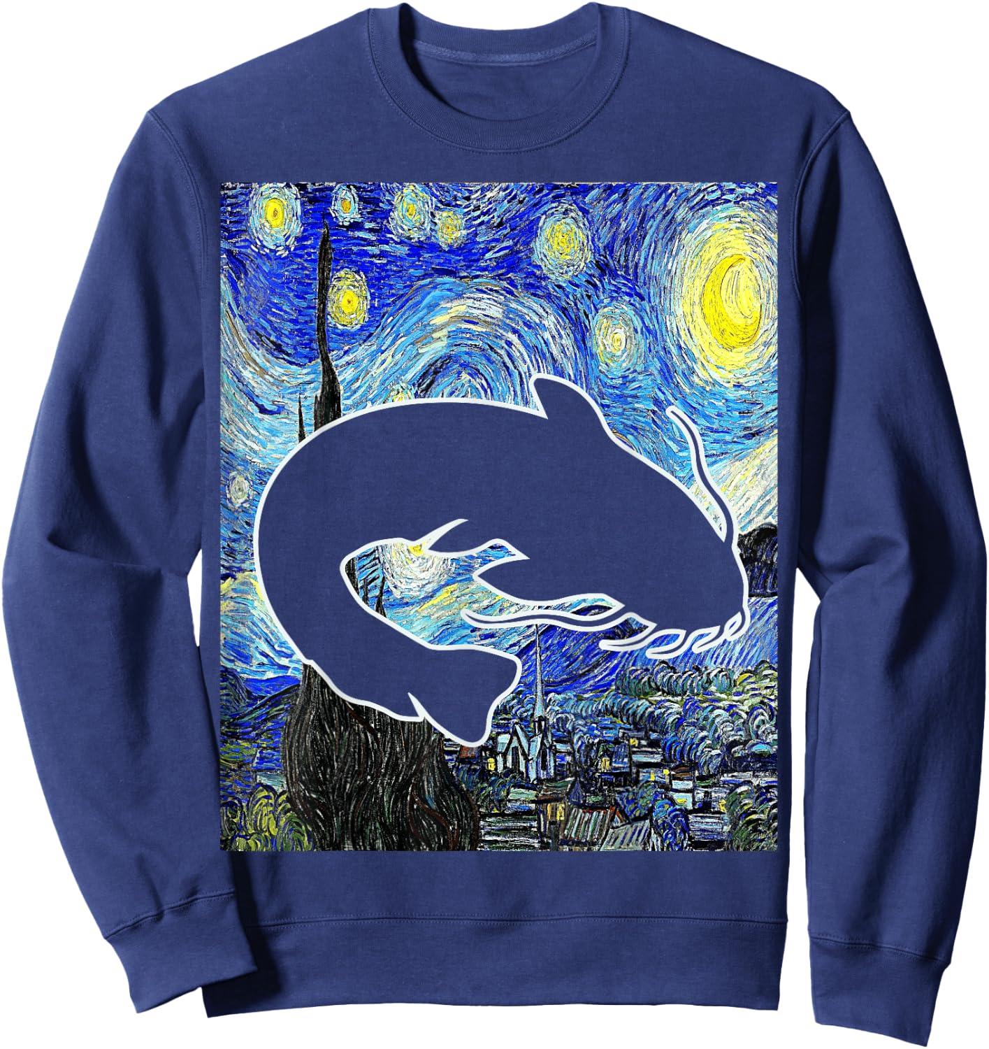 Catfish Starry Night Catfish Fishing Van Gogh Painting Sweatshirt - Sweatshirt | Navy