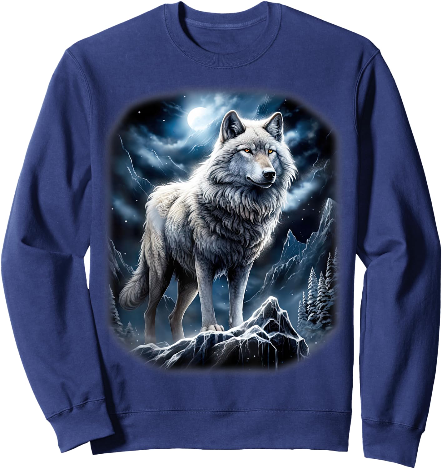 Wolf on Hill by Moon and Universe Fantasy Art Wildlife Sweatshirt - Sweatshirt | Navy
