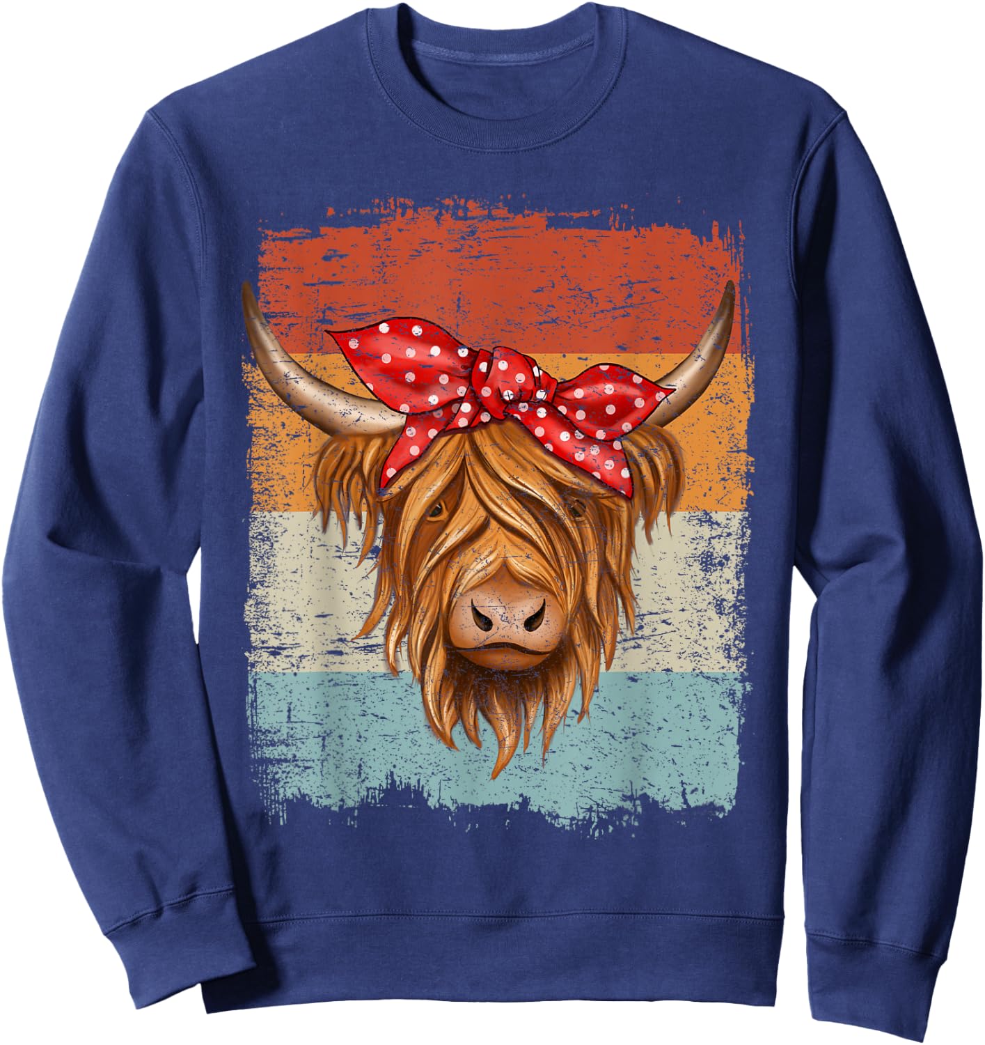 Scottish Highland Cow Cattle Hairy Cow Flowers Woman Sweatshirt - Sweatshirt | Navy