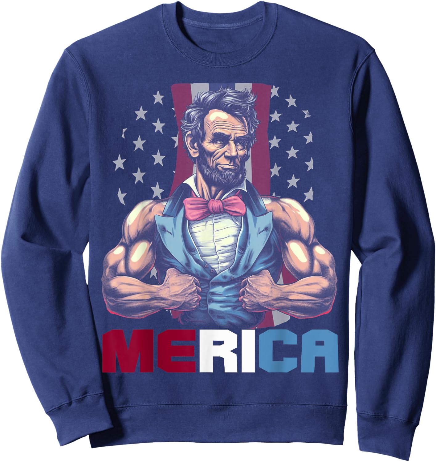 USA 4th Of July, Abraham Lincoln Funny Workout Muscles Women Kids Men Sweatshirt - Sweatshirt | Navy