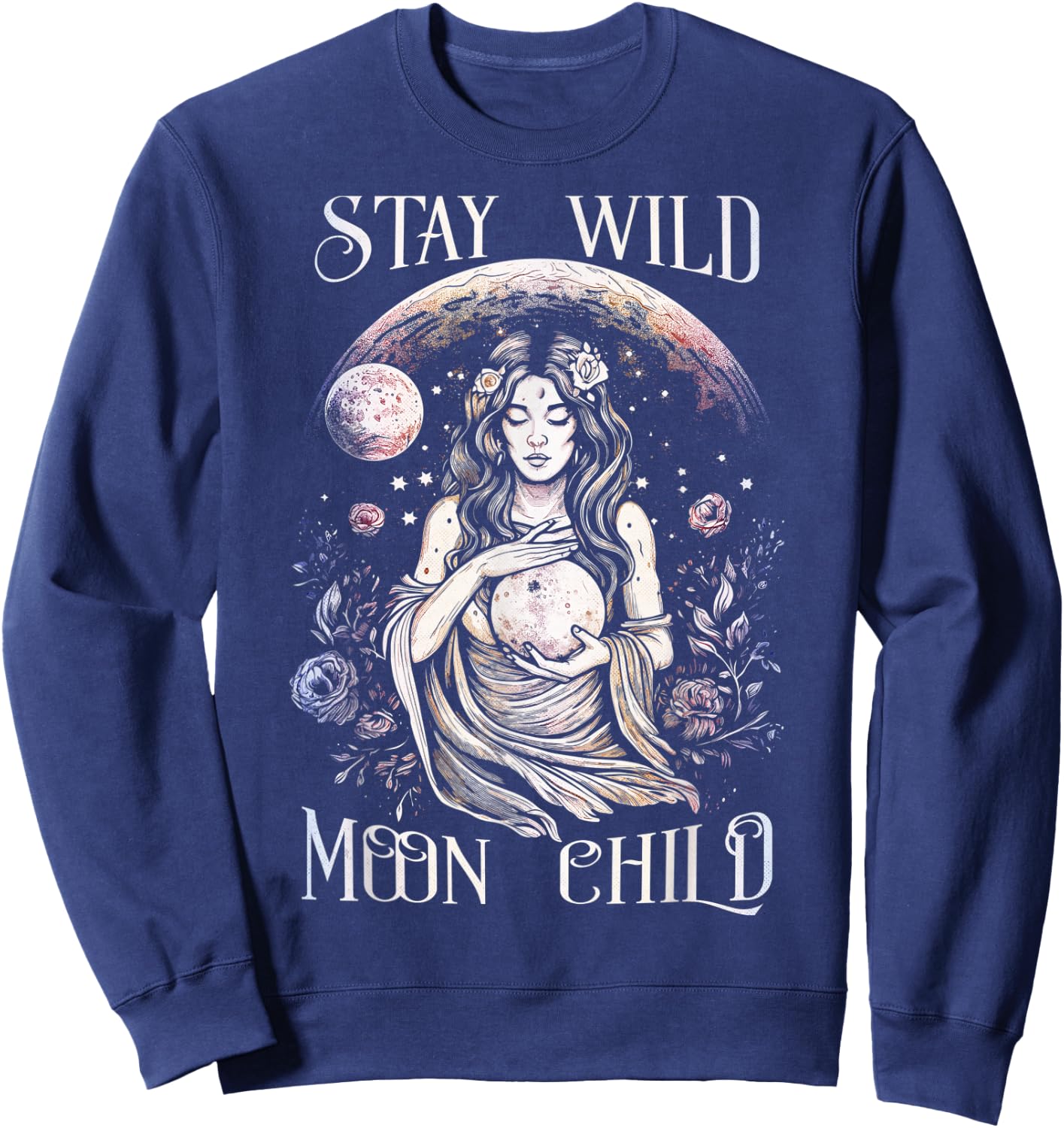 "Stay Wild Moon Child" Hecate With The Full Moon Sweatshirt - Sweatshirt | Navy