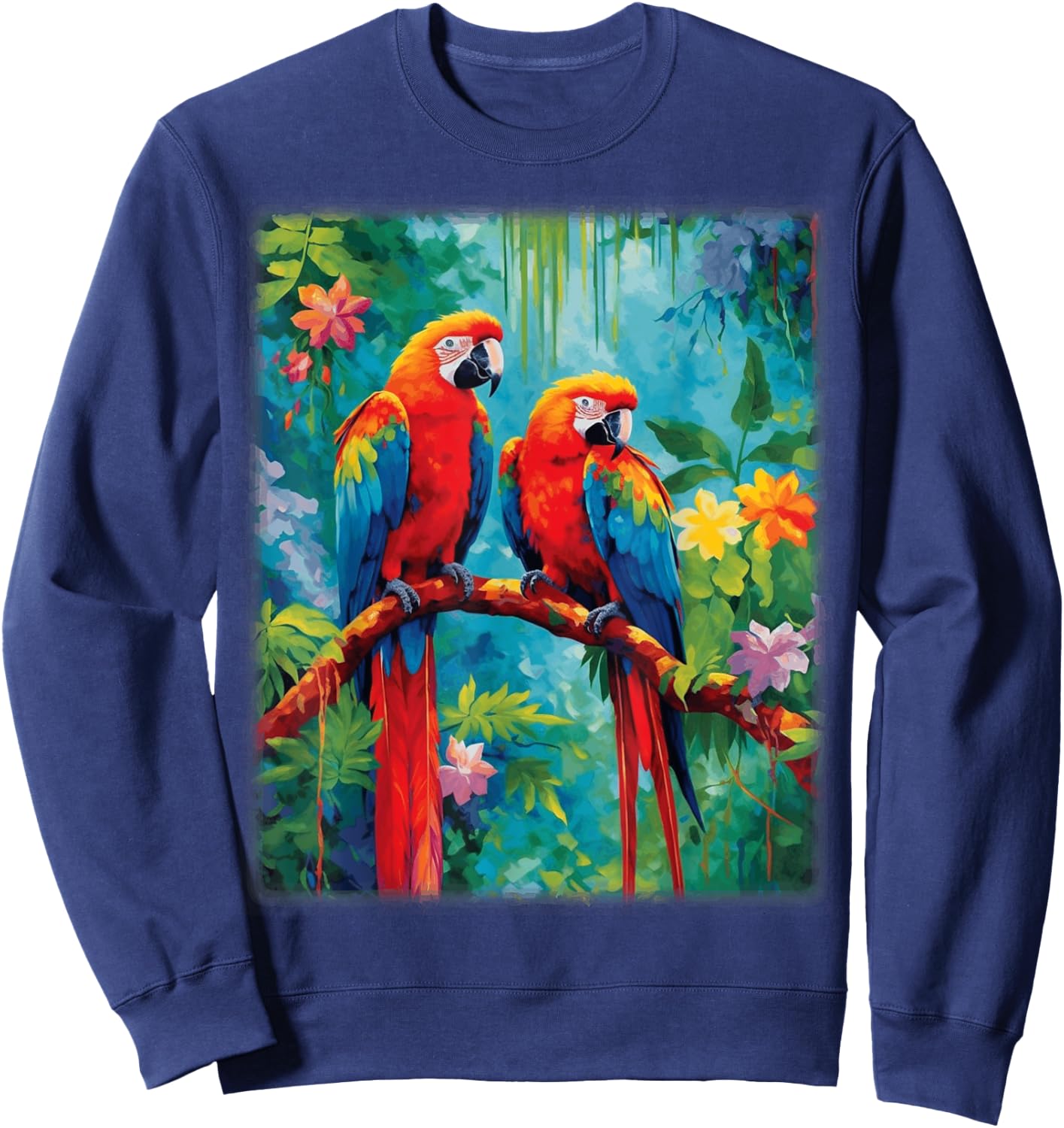 Colorful Parrots Rain Forest Jungle Macaw Parrot Men Women Sweatshirt - Sweatshirt | Navy
