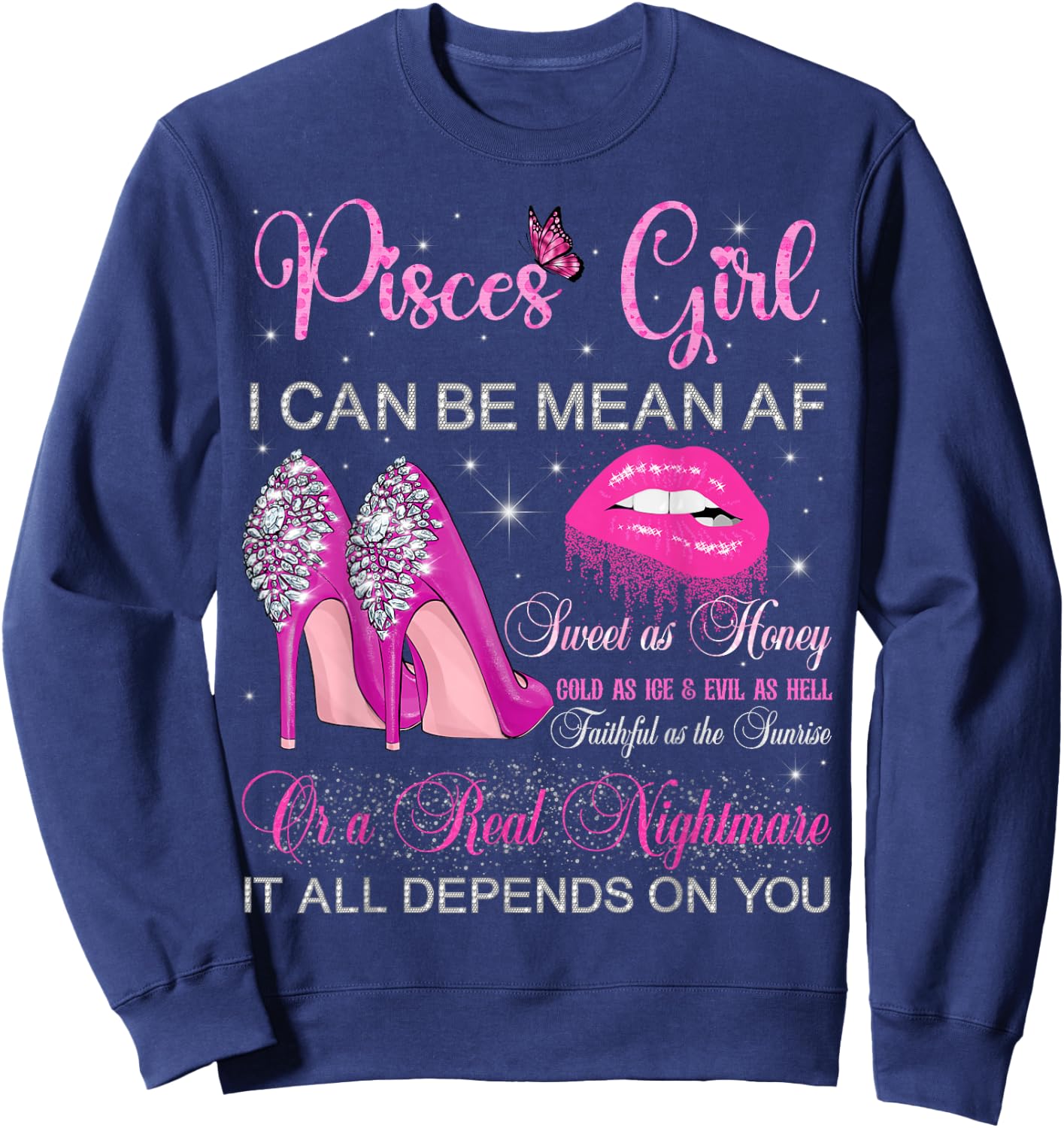 Pisces Girl Birthday High Heels Dripping Lips Women Sweatshirt - Sweatshirt | Navy
