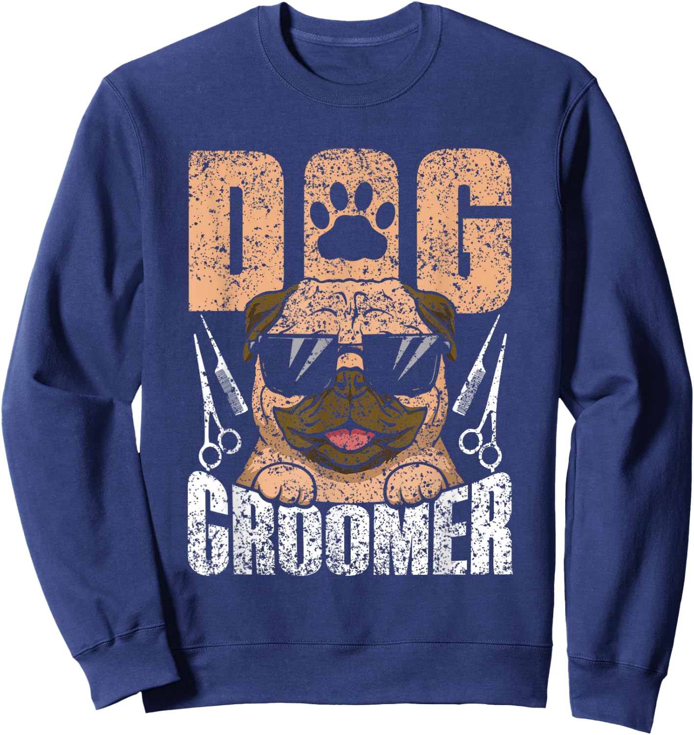 Grooming Job Puppy Dog Groomer Black Dog Print , -Adults, Small, Short Sleeve Sweatshirt - Sweatshirt | Navy