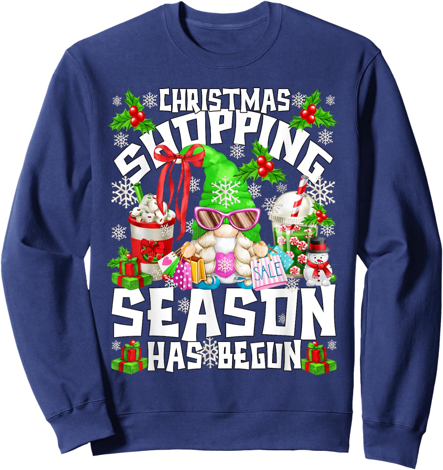 Christmas Shopping With My Gnomes Funny Coffee Mom Sweatshirt - Sweatshirt | Navy