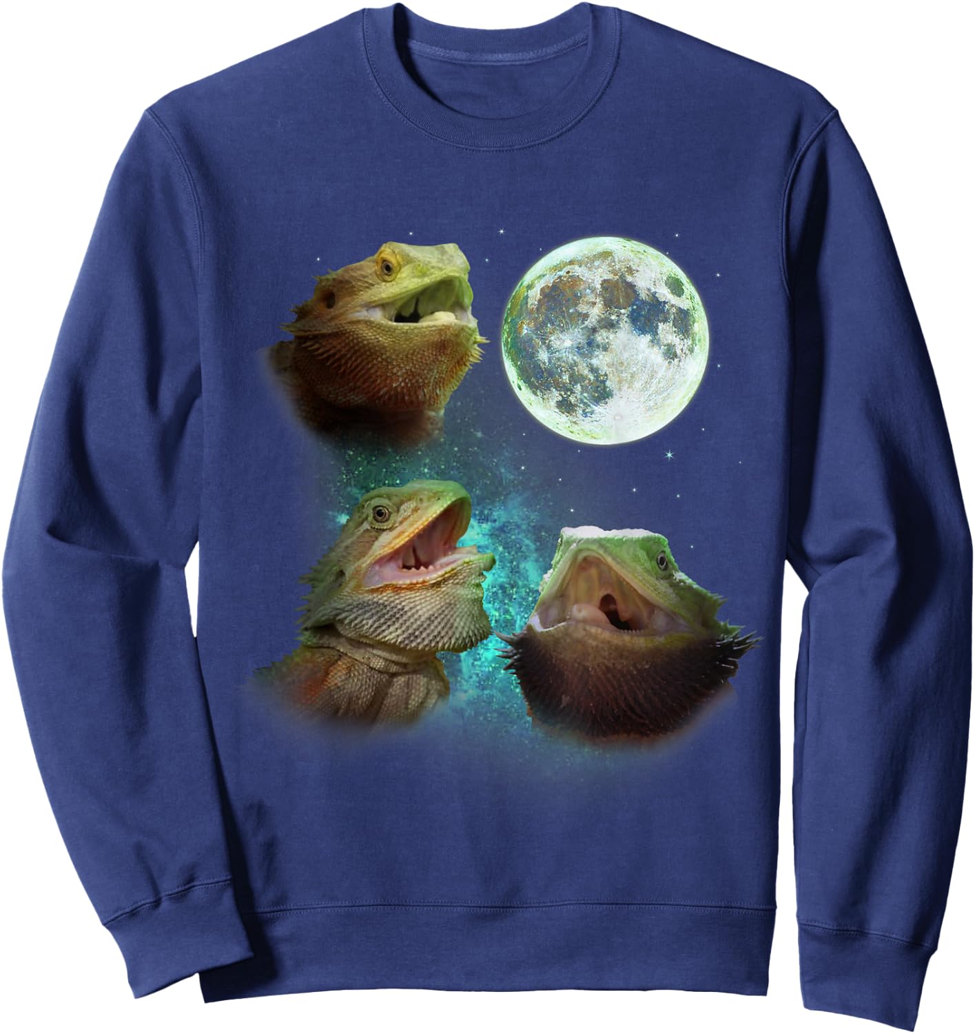 Three Bearded Dragons Howl At Moon 3 Wolfs - Wolves Parody Sweatshirt - Sweatshirt | Navy
