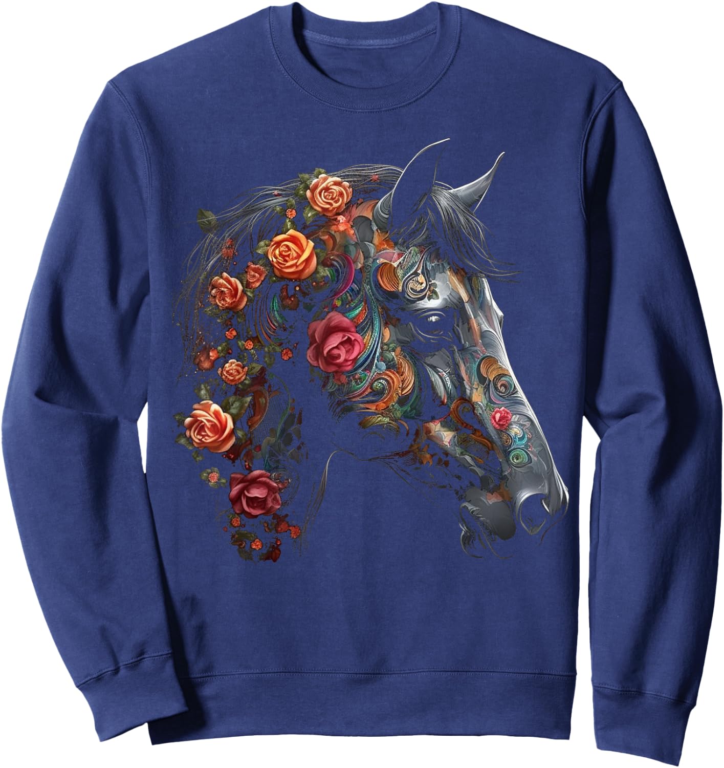 Horse Flowers Riding Horse Motif – Art Horse Sweatshirt - Sweatshirt | Navy